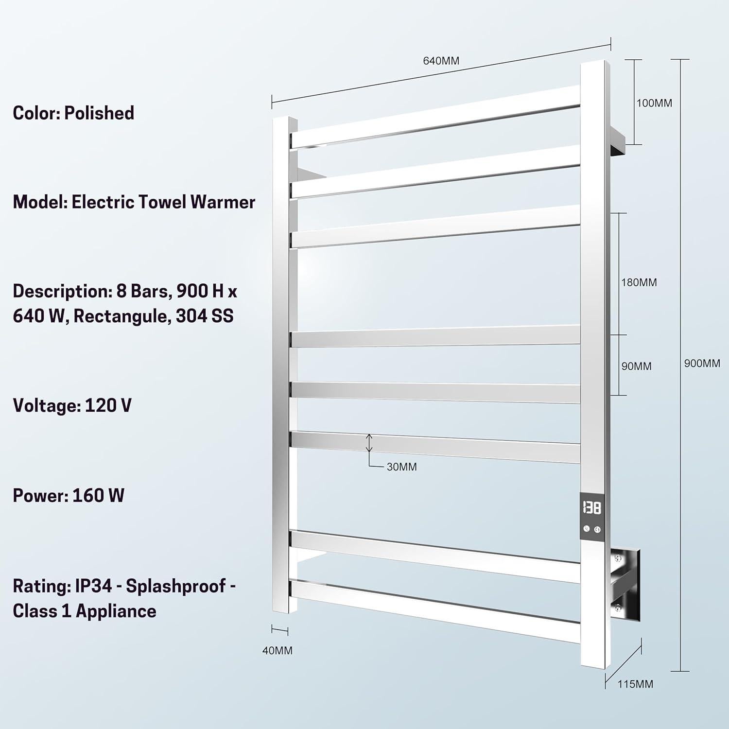 Calentador de Toallas Peaktrivol 8-Bar Acero Inoxidable 304
