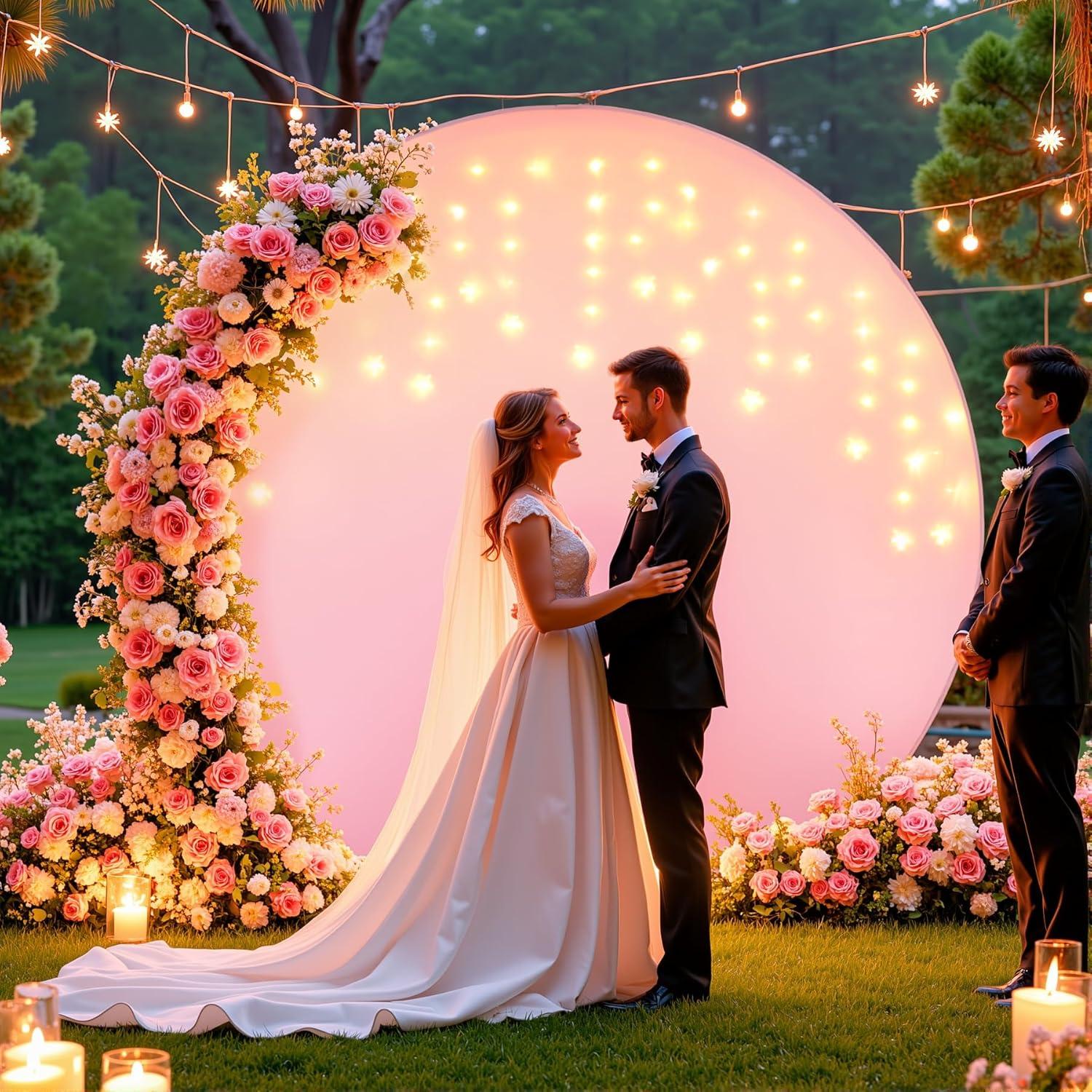 Cubierta de fondo redonda rosa 2.2 m con luces LED para eventos