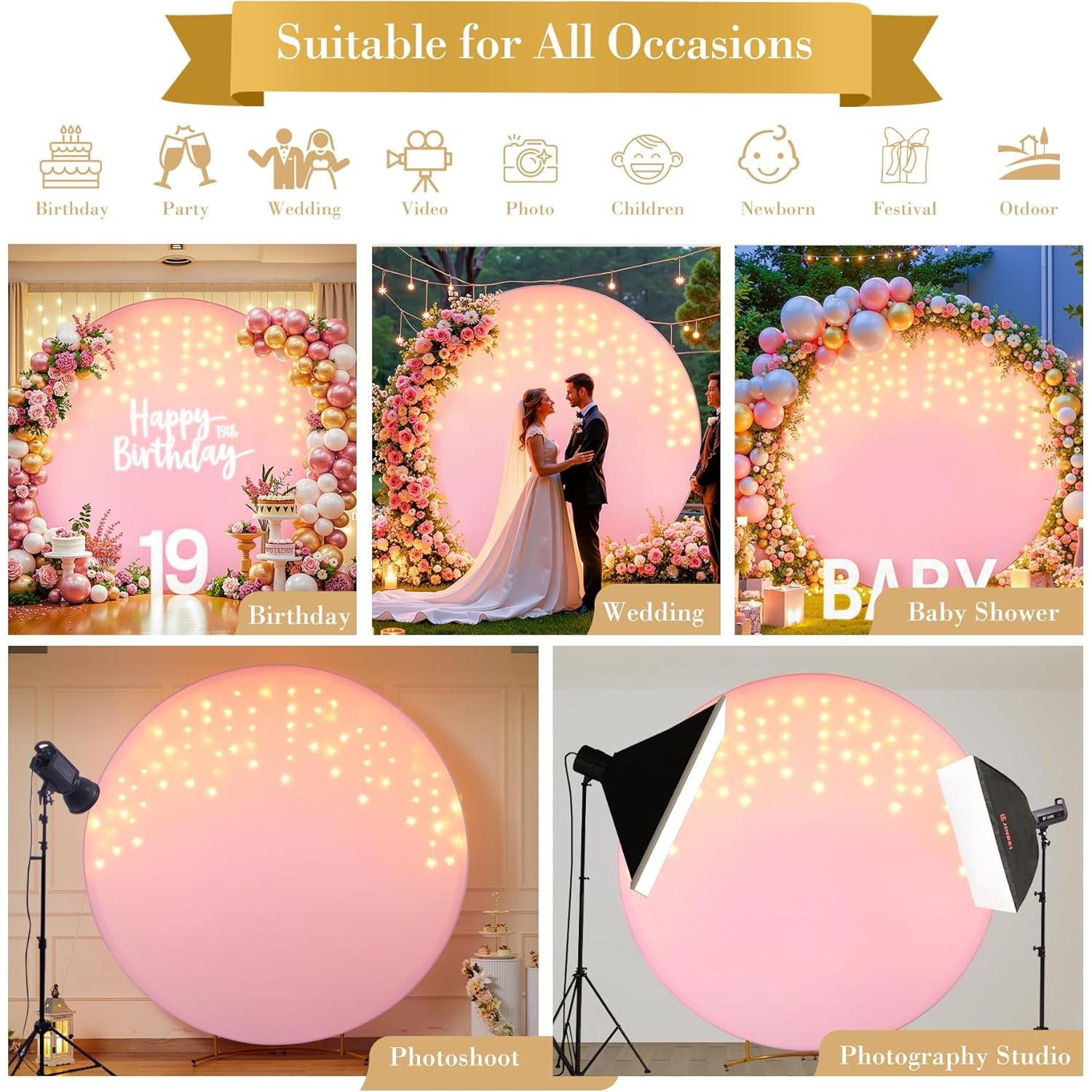 Cubierta de fondo redonda rosa 2.2 m con luces LED para eventos