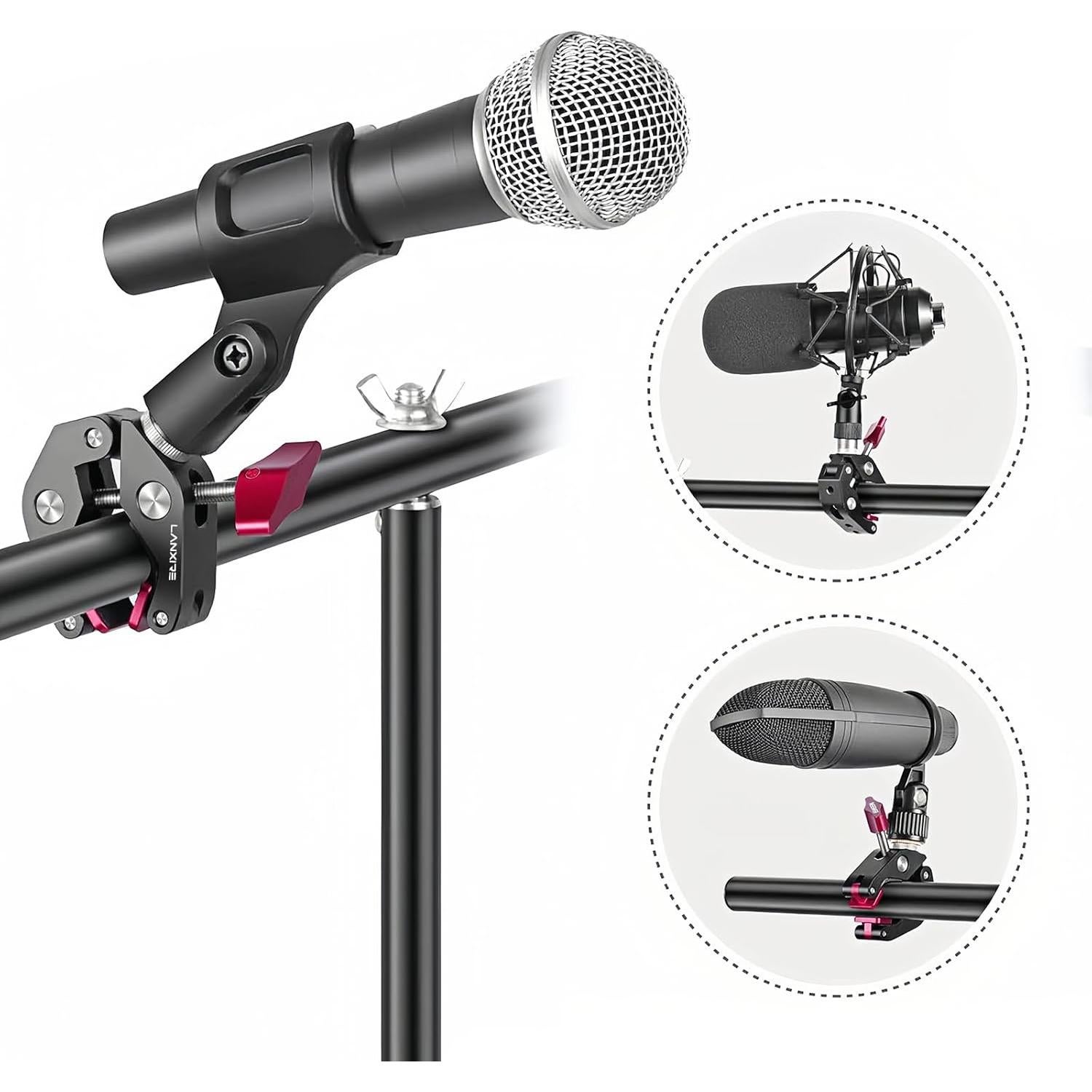 Super Clamp Mic Mount with 1/4" to 5/8" Screw - Compatible with Microphones or Photography Accessories - Max Load 4.4lb/2kg