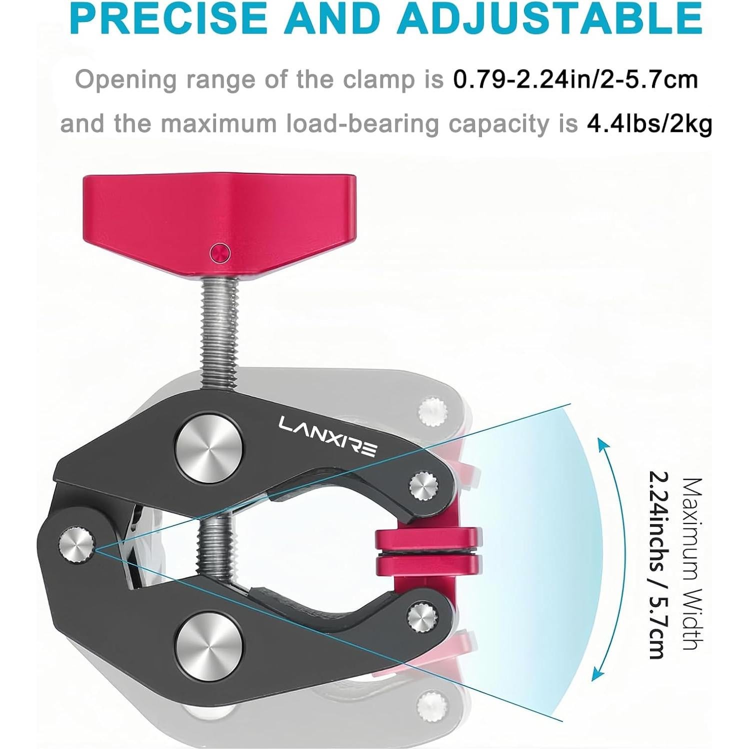 Super Clamp Mic Mount with 1/4" to 5/8" Screw - Compatible with Microphones or Photography Accessories - Max Load 4.4lb/2kg