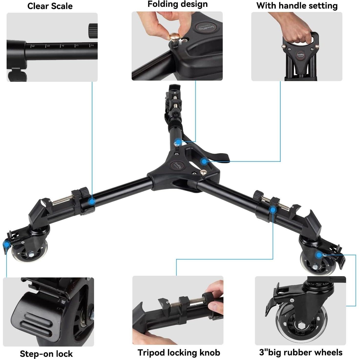 Carro de trípode SmallRig 3986 con ruedas de goma y patas ajustables