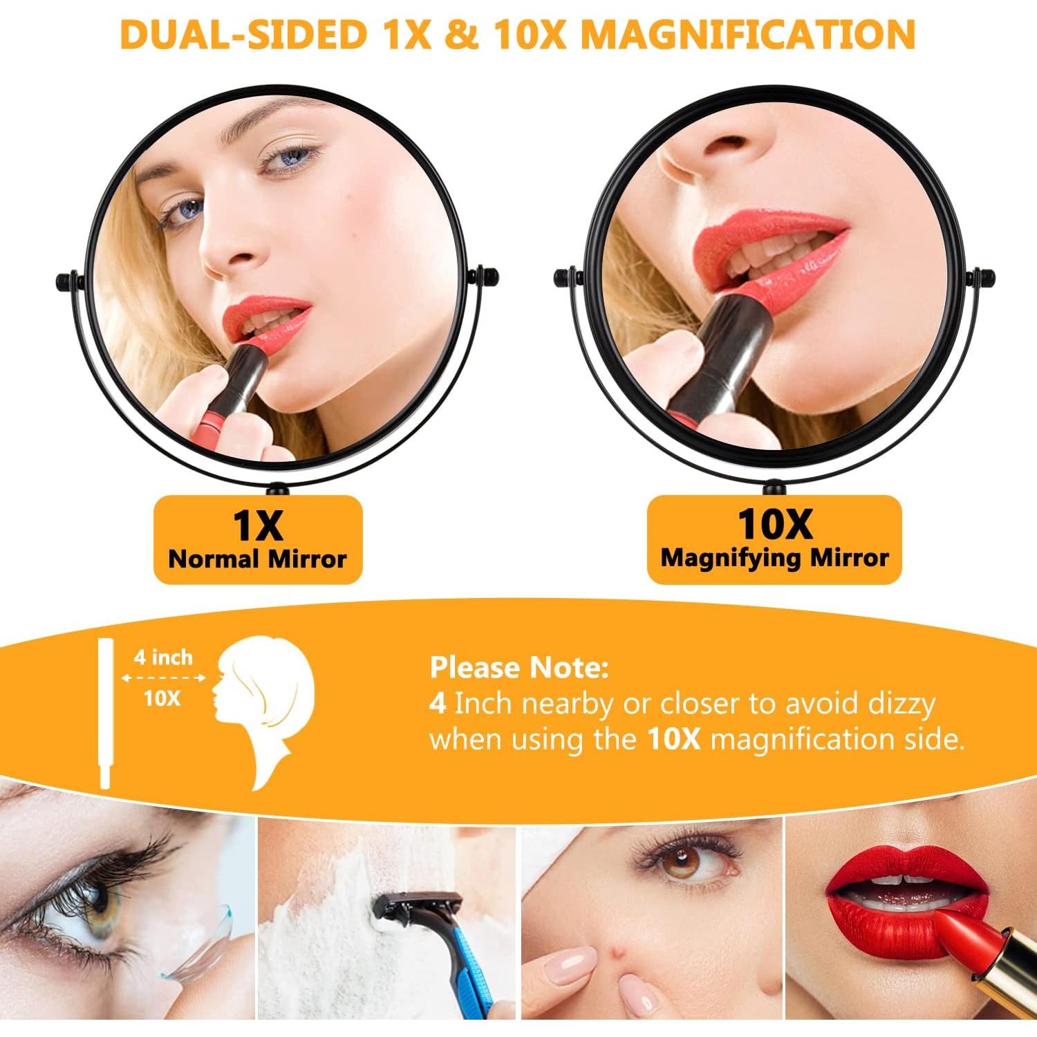 Espejo de Maquillaje ALHAKIN 20 cm Doble Cara 1X/10X Negro