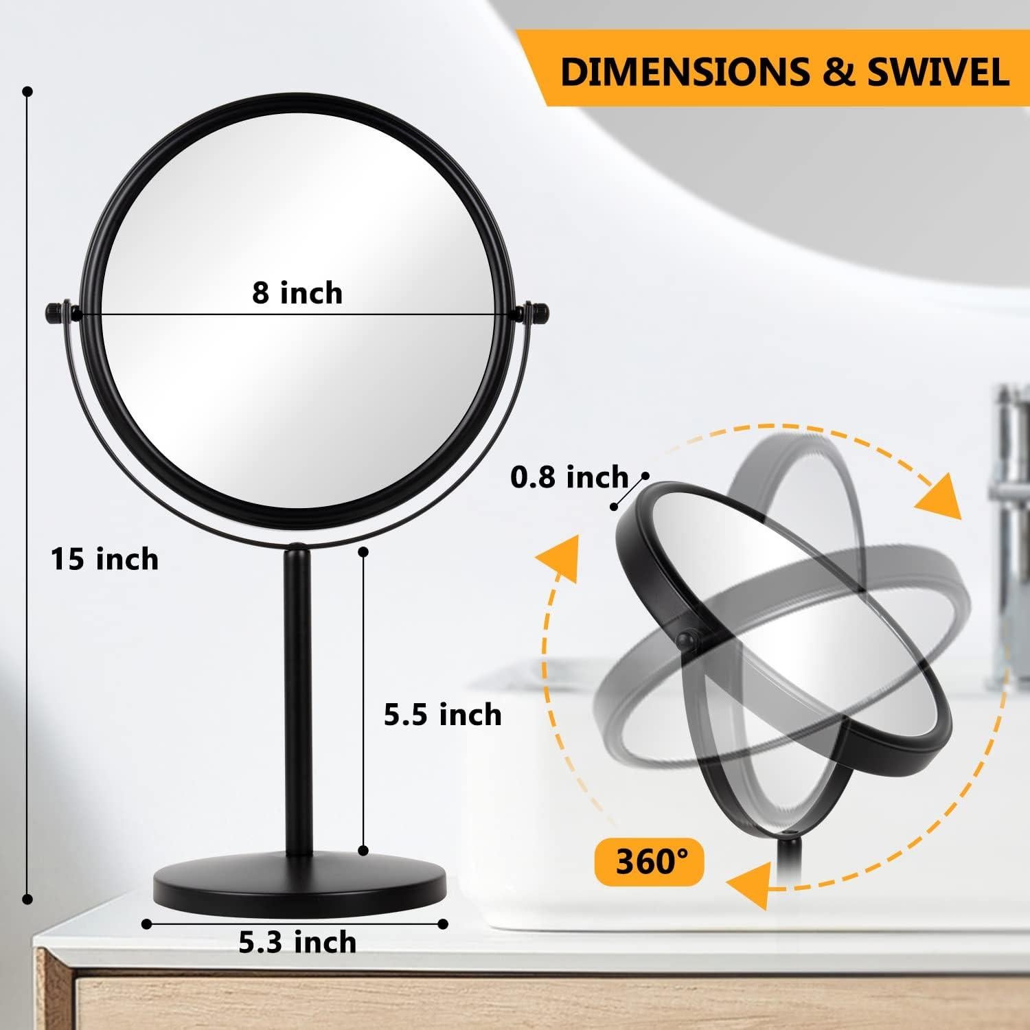 Espejo de Maquillaje ALHAKIN 20 cm Doble Cara 1X/10X Negro