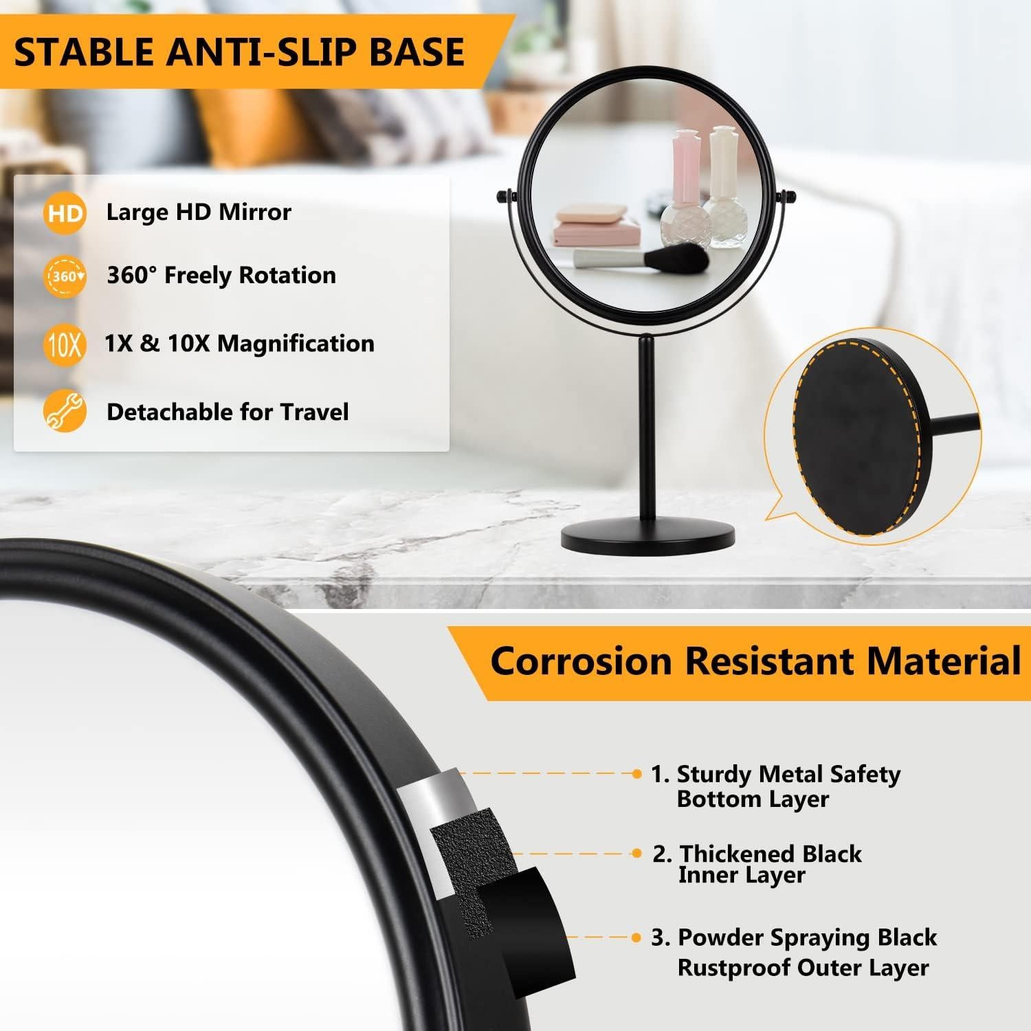 Espejo de Maquillaje ALHAKIN 20 cm Doble Cara 1X/10X Negro