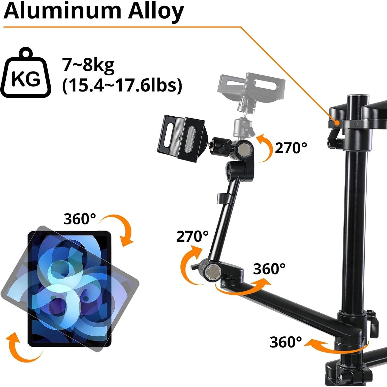 GVM 5-in-1 Movable Live Streaming Floor Stand Kit with Wheels, Overhead Camera Mount with 10" LED Key Light/Mic Boom Arm/Tablet Laptop Phone Stand/Tray for Live Broadcast Podcast Video Recording Game