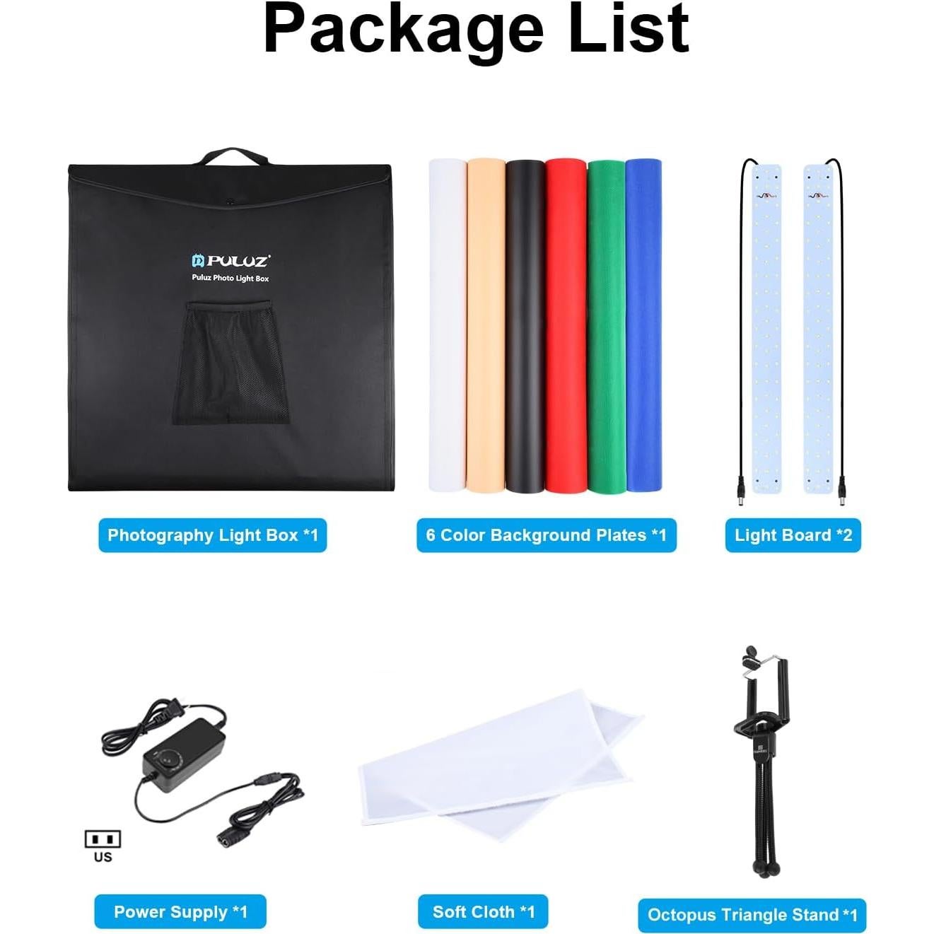 Caja de Luz Fotográfica PULUZ 60x60cm con 6 Fondos y LED