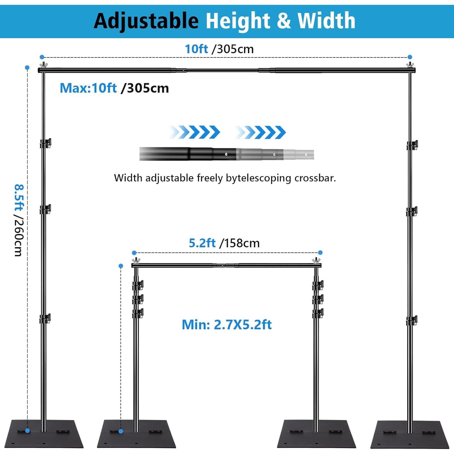 Soporte de Fondo Ajustable SLOW DOLPHIN 3x2.6m con Base de Acero