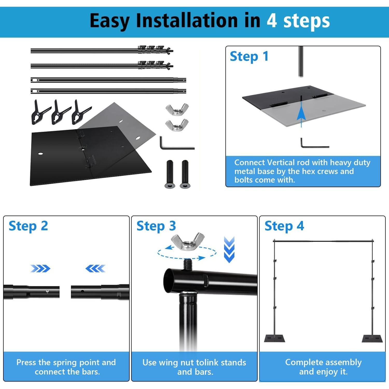 Soporte de Fondo Ajustable SLOW DOLPHIN 3x2.6m con Base de Acero