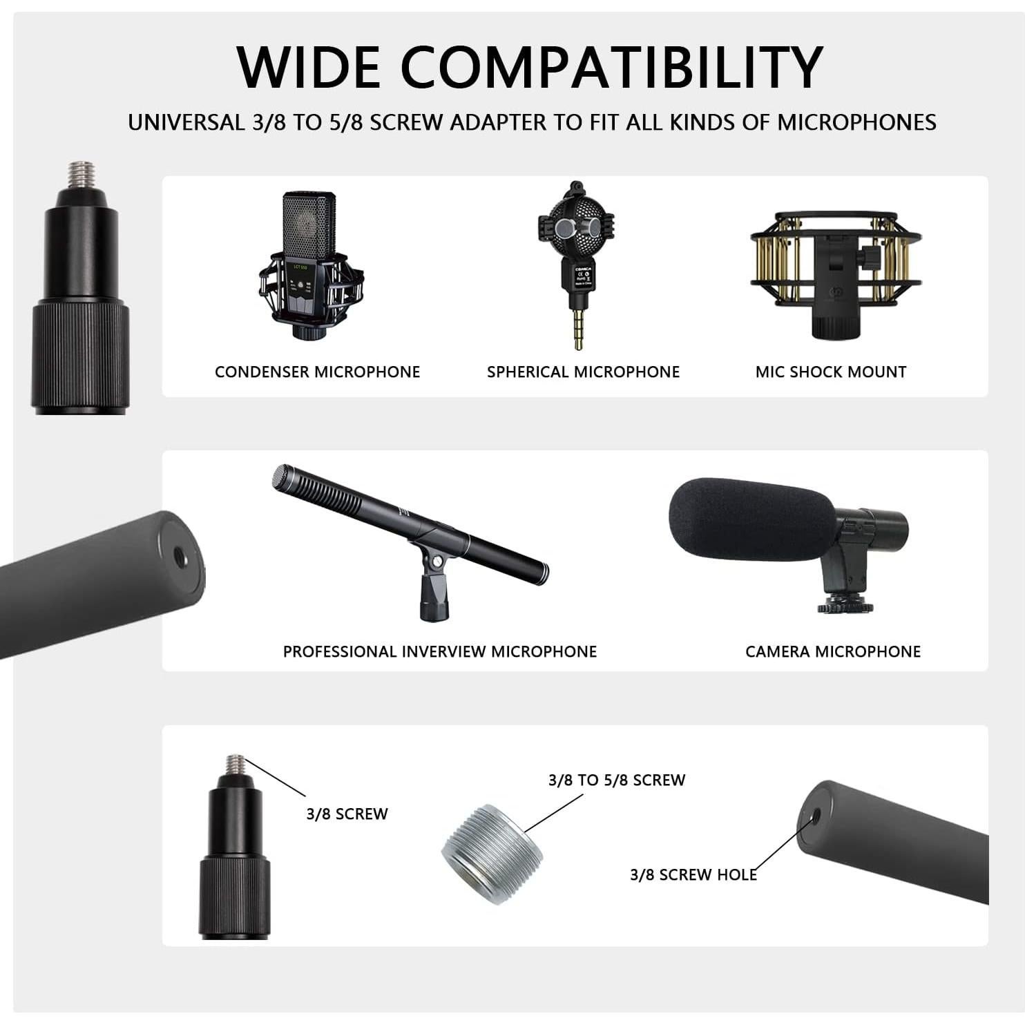 Polo de Boom Portátil de Mano para Micrófono de Escopeta 0.94m a 2.55m