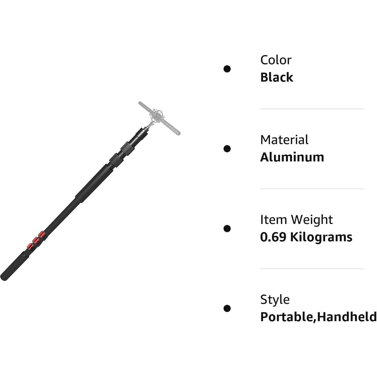 Polo de Boom Portátil de Mano para Micrófono de Escopeta 0.94m a 2.55m