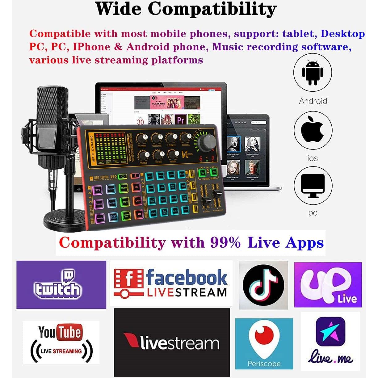 Paquete de Equipos de Podcast K300 con Micrófono y Efectos