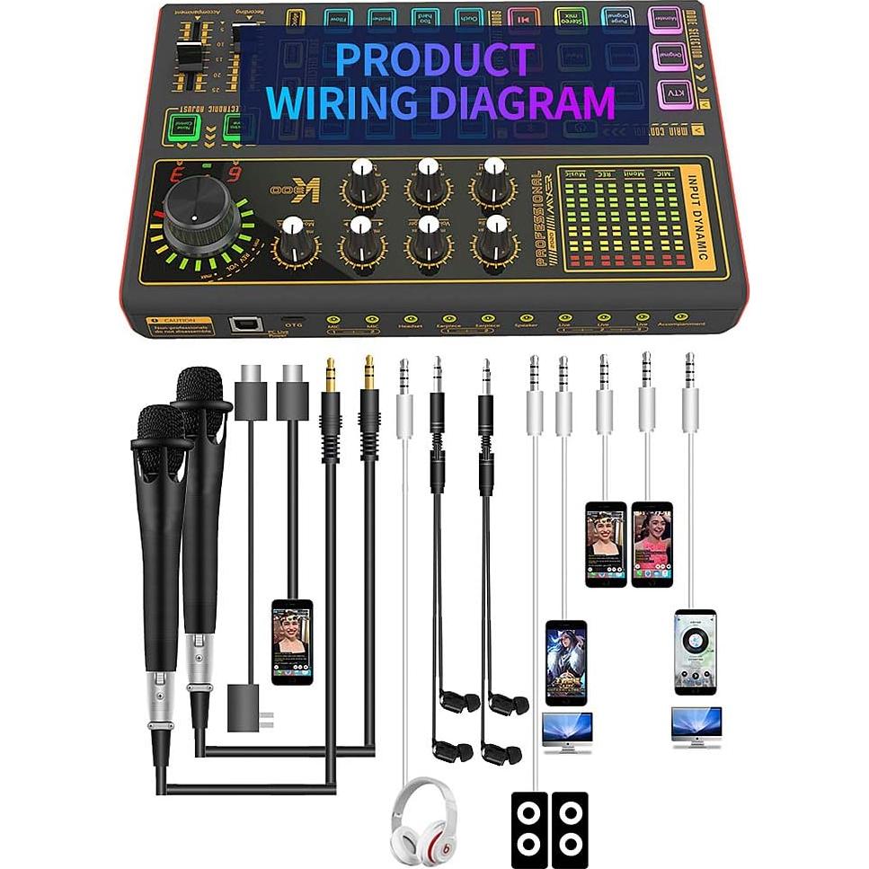 Paquete de Equipos de Podcast K300 con Micrófono y Efectos