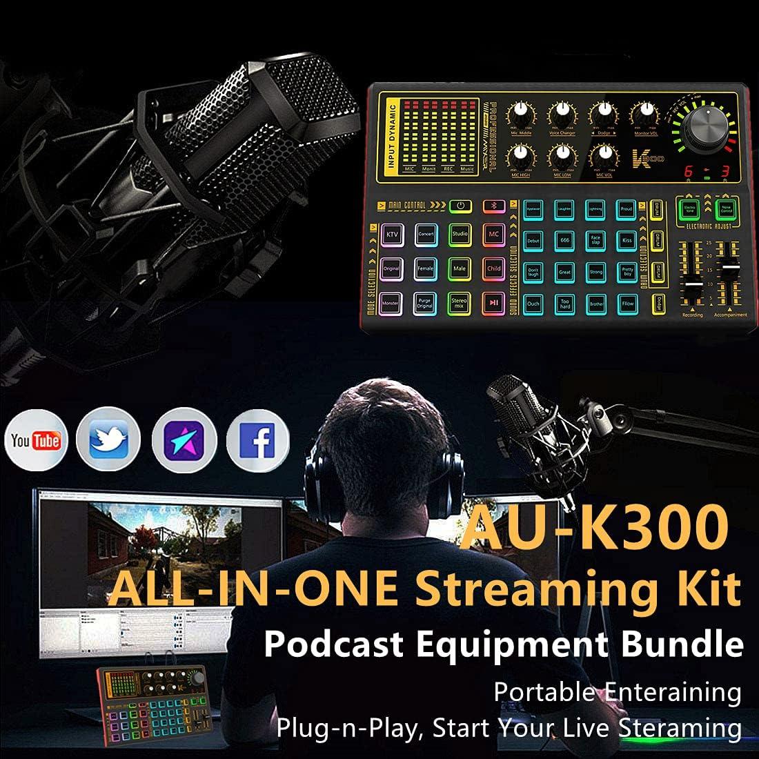 Paquete de Equipos de Podcast K300 con Micrófono y Efectos