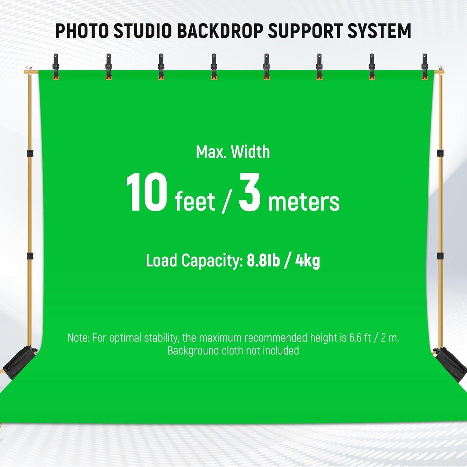 Neewer 10x7ft Gold Backdrop Stand with 4 Crossbars 8 Clamps 2 Sandbags, Adjustable Photo Studio Backdrop Support System for Wedding Parties Portrait Photography, RF-56II 22" Light Reflector Included