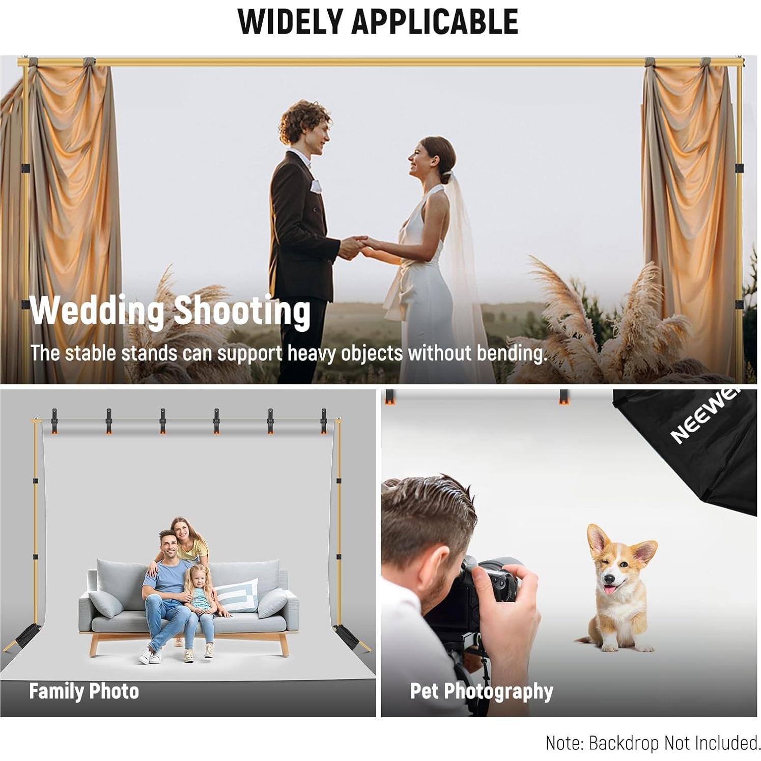 Neewer 10x7ft Gold Backdrop Stand with 4 Crossbars 8 Clamps 2 Sandbags, Adjustable Photo Studio Backdrop Support System for Wedding Parties Portrait Photography, RF-56II 22" Light Reflector Included