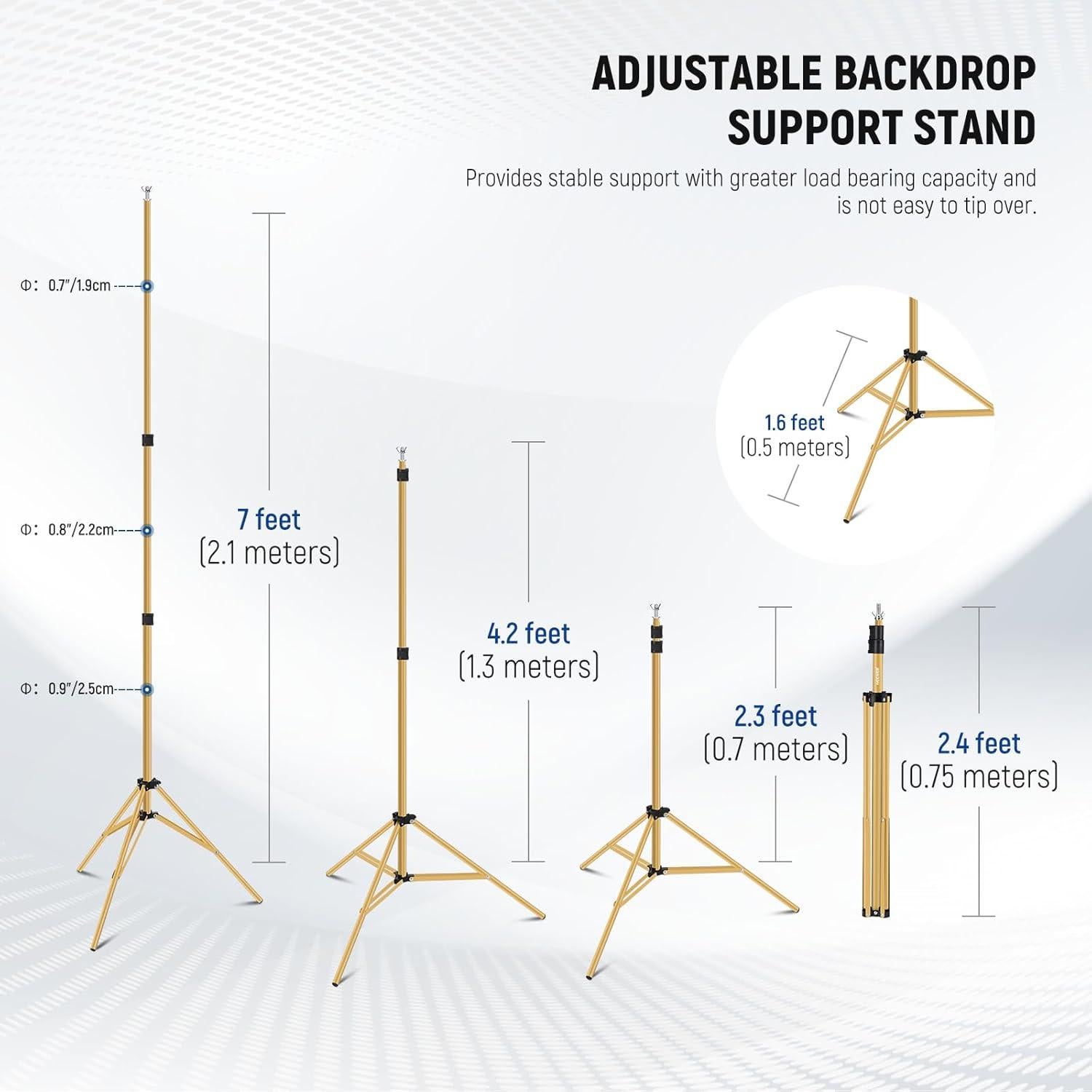 Neewer 10x7ft Gold Backdrop Stand with 4 Crossbars 8 Clamps 2 Sandbags, Adjustable Photo Studio Backdrop Support System for Wedding Parties Portrait Photography, RF-56II 22" Light Reflector Included