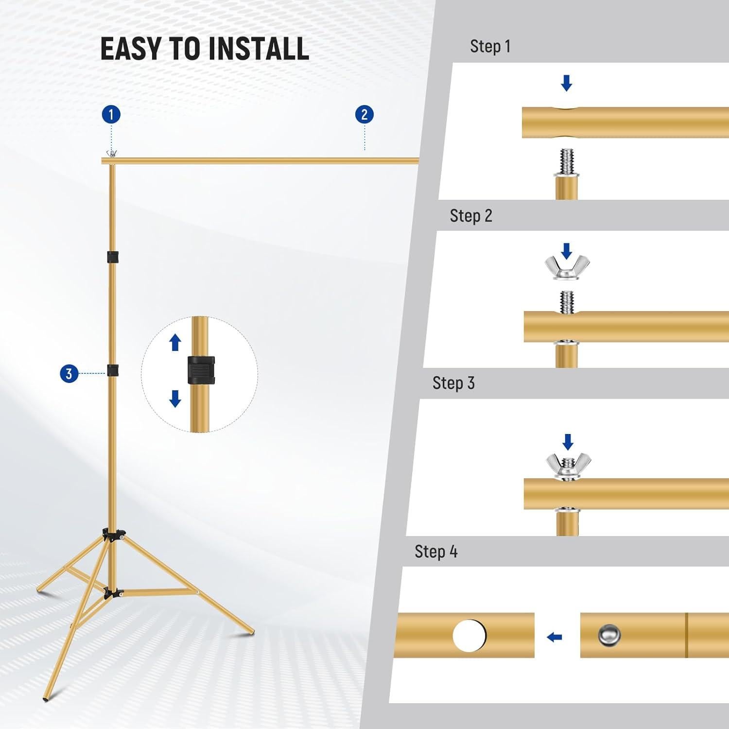 Neewer 10x7ft Gold Backdrop Stand with 4 Crossbars 8 Clamps 2 Sandbags, Adjustable Photo Studio Backdrop Support System for Wedding Parties Portrait Photography, RF-56II 22" Light Reflector Included