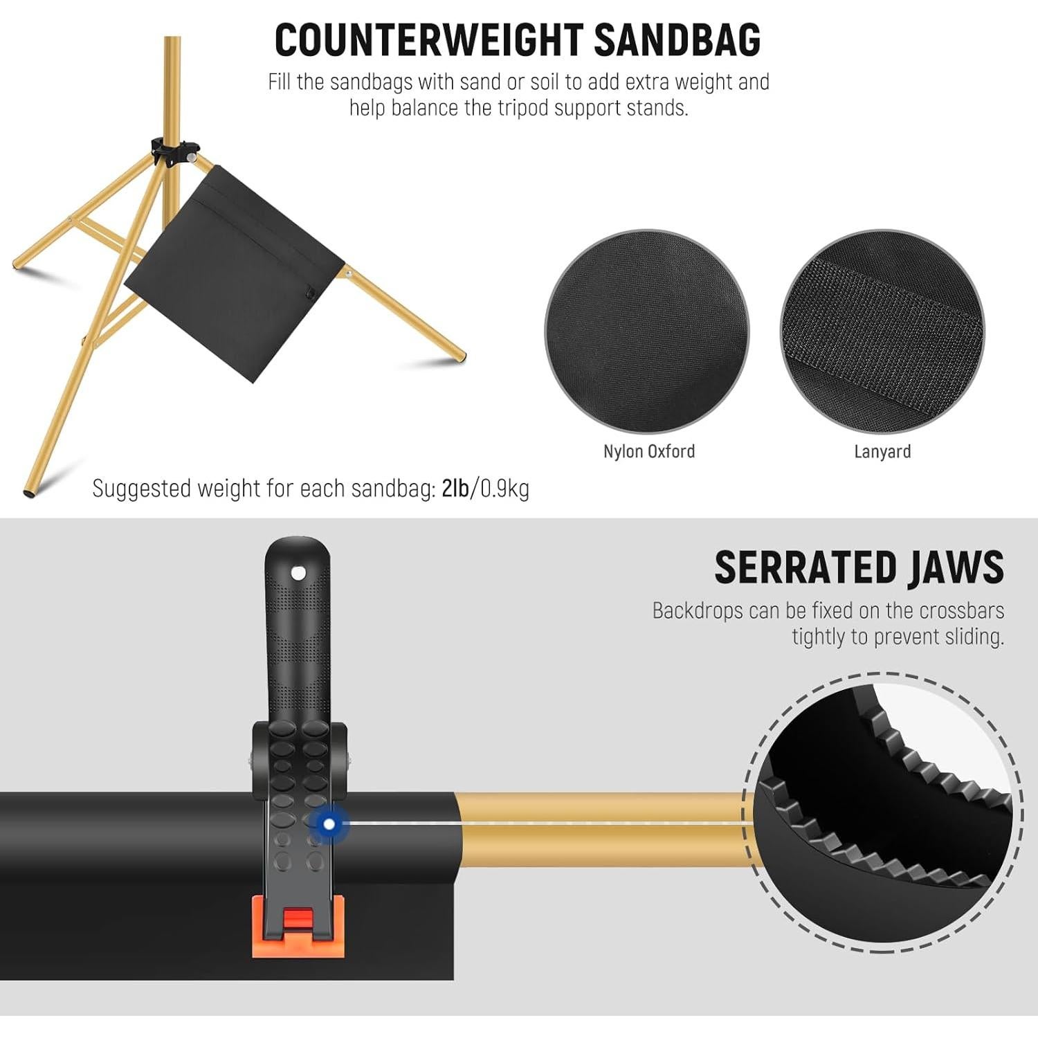 Neewer 10x7ft Gold Backdrop Stand with 4 Crossbars 8 Clamps 2 Sandbags, Adjustable Photo Studio Backdrop Support System for Wedding Parties Portrait Photography, RF-56II 22" Light Reflector Included