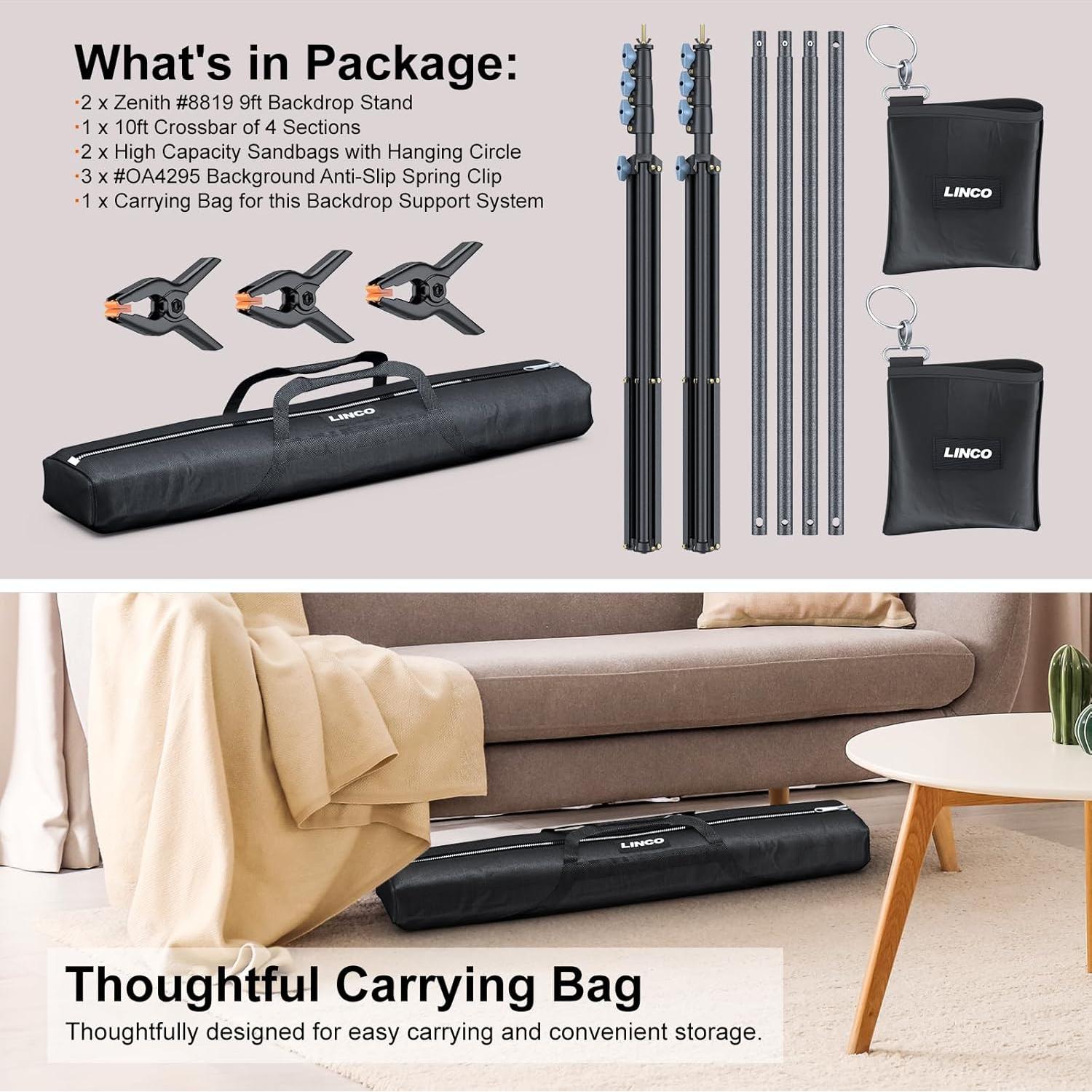 Soporte de Fondo LINCO 9x10 ft Ajustable para Fotografía