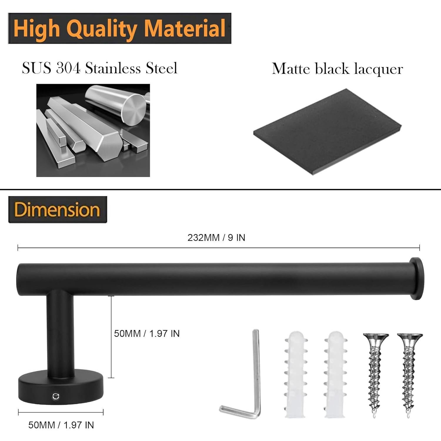 Soporte para Toalla de Mano Sotuai Acero Inoxidable Negro Mate