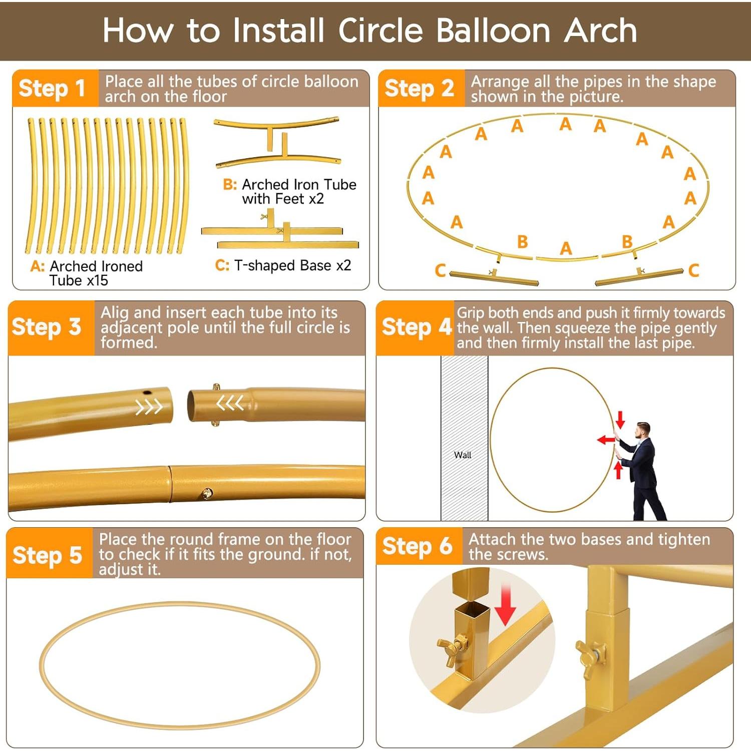 Arco de Globos Dorado 2.2m JEBUTU Soporte Metal para Eventos