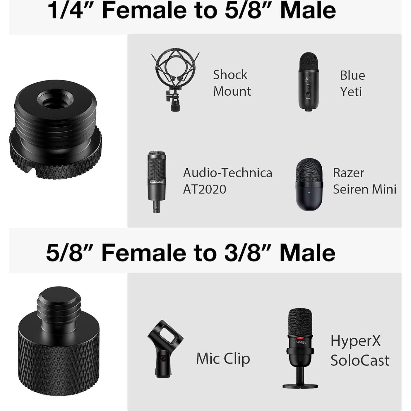 InnoGear Adaptadores de Micrófono 8 Piezas Aluminio 1/4" 3/8" 5/8"