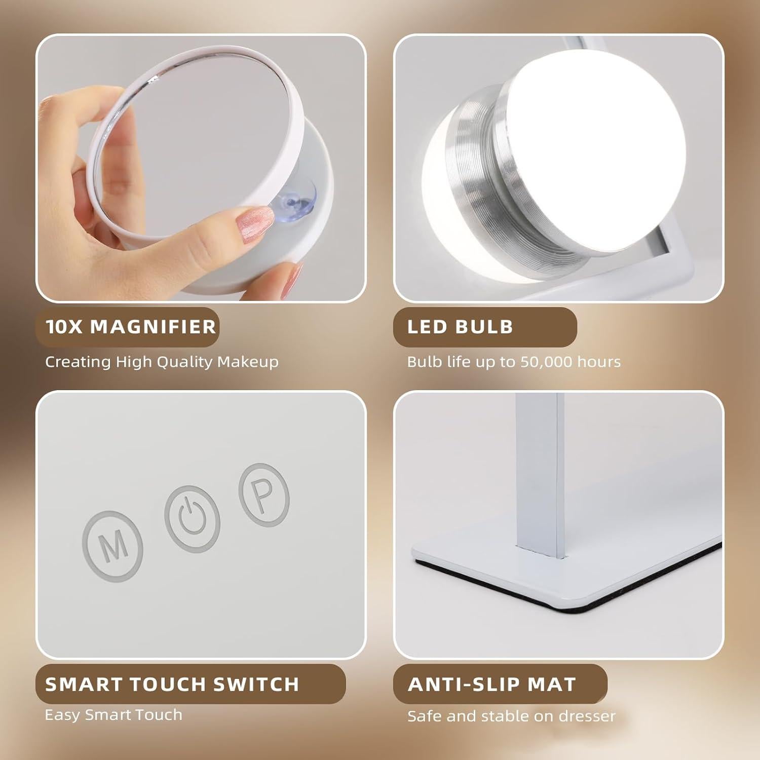 Espejo de Tocador Hansong Iluminado 30.48x25.4cm 10x Aumento