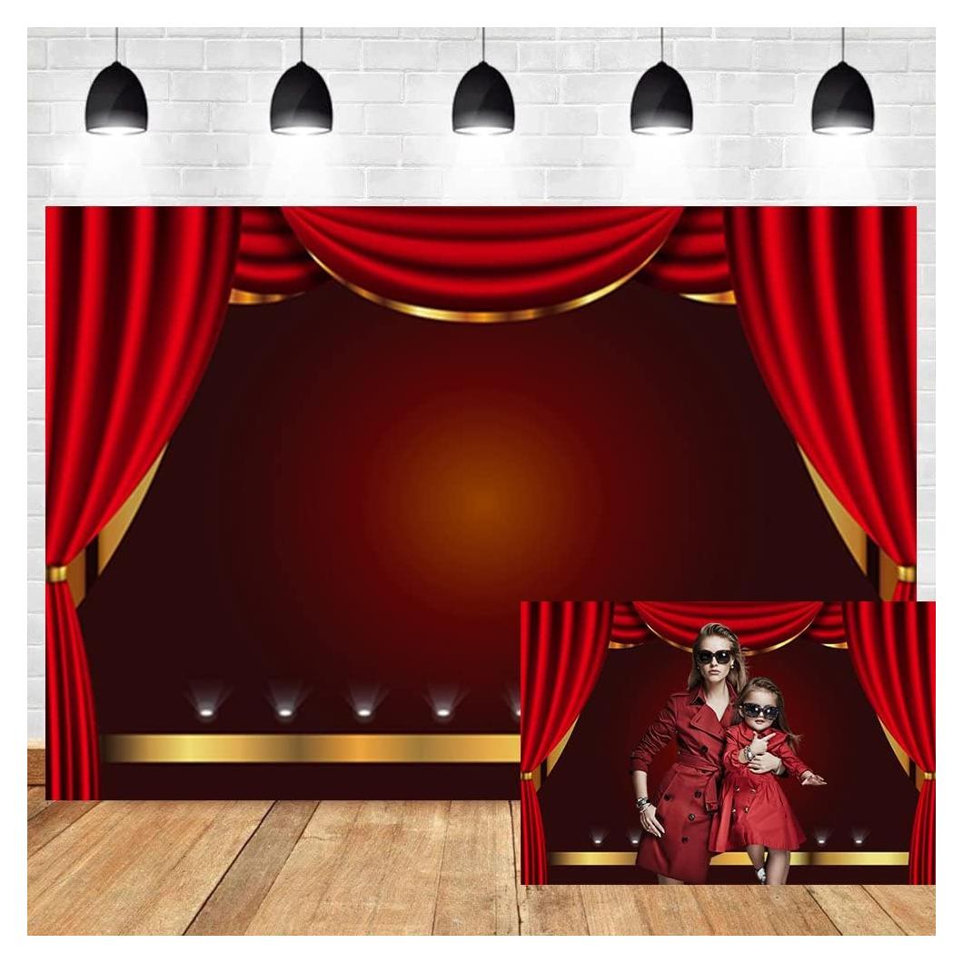 Telón de Fondo Vinilo OERJU 250x180cm Rojo con Encaje Dorado