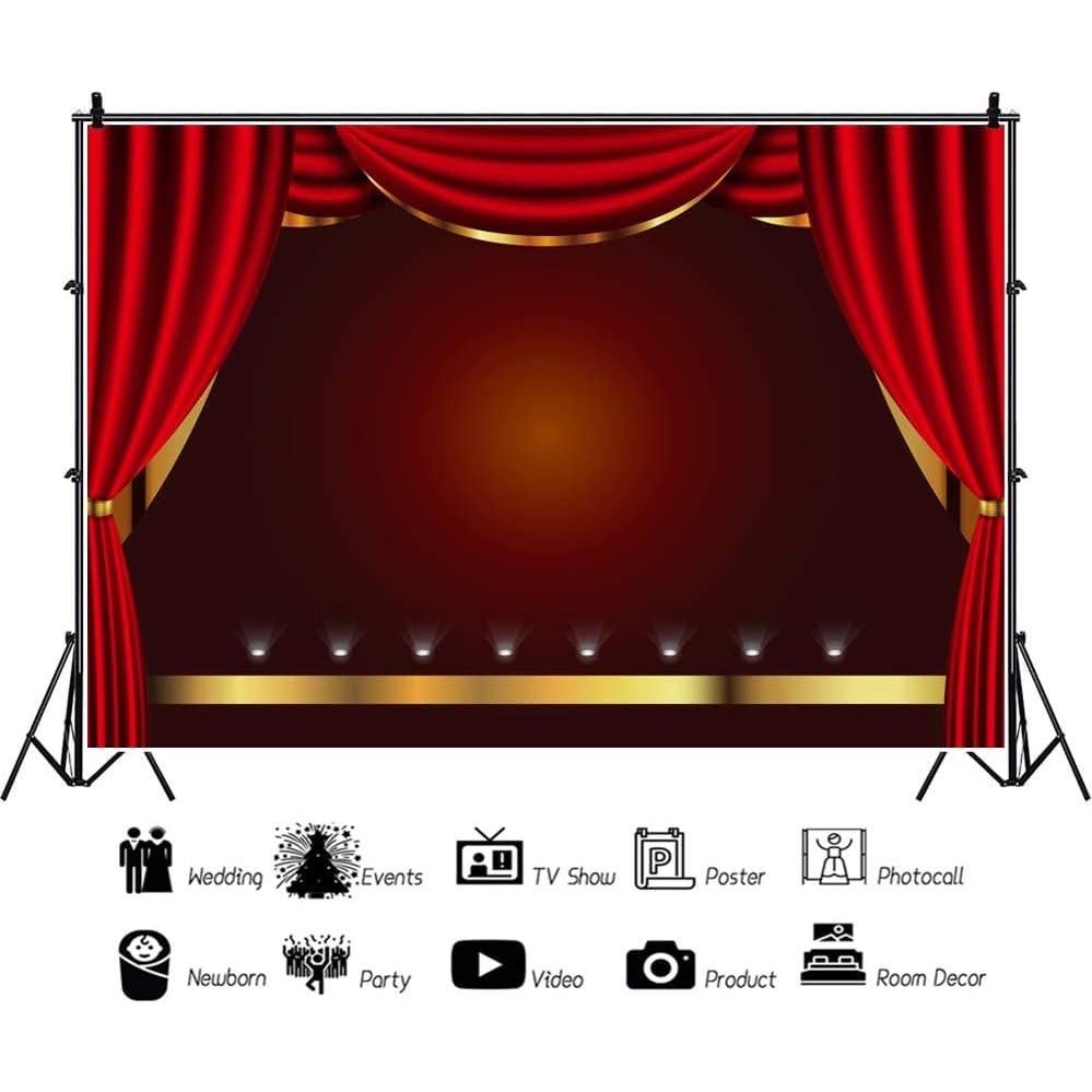 Telón de Fondo Vinilo OERJU 250x180cm Rojo con Encaje Dorado