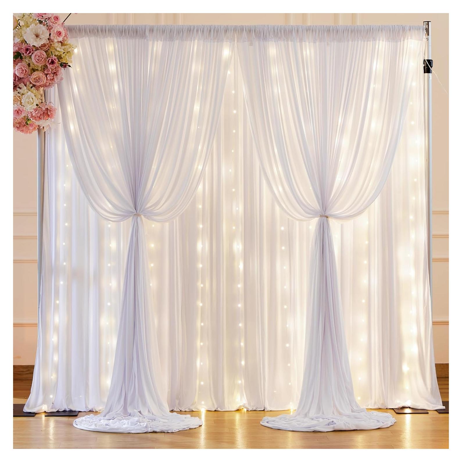 Cortinas de Fondo Blancas Party Talk 2 Paneles 3x2m con Luces