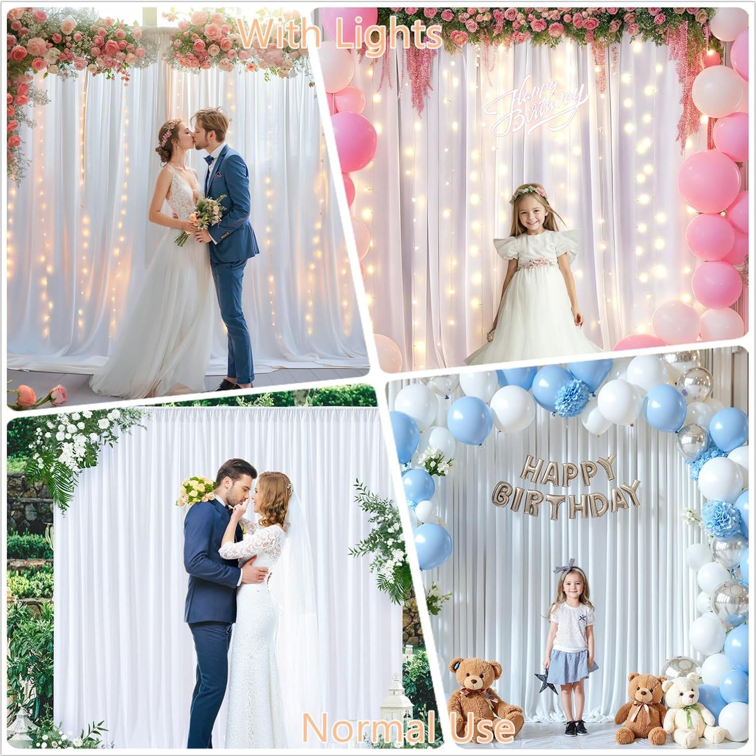 Cortinas de Fondo Blancas Party Talk 2 Paneles 3x2m con Luces