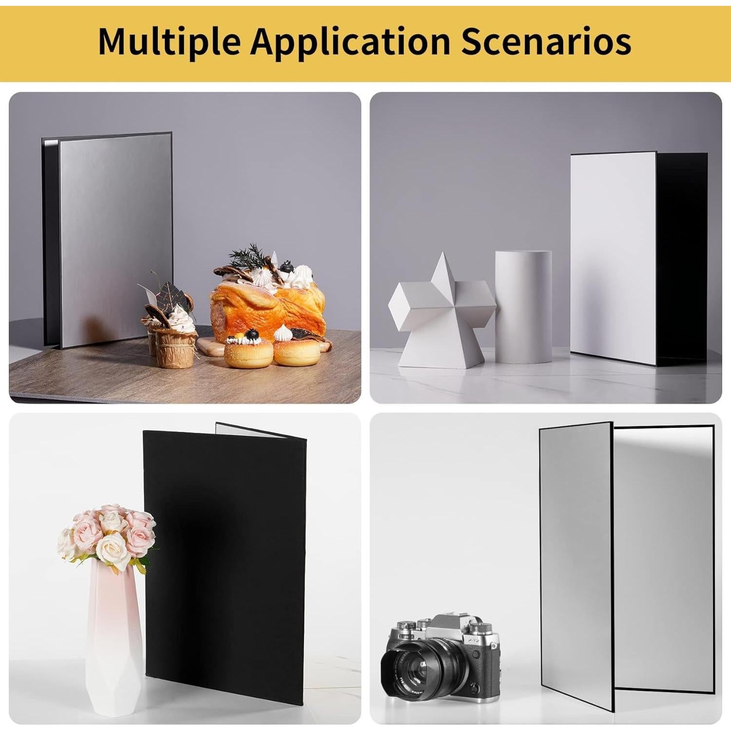 Reflector de Luz 3 en 1 YUOCU A4 Plegable - Negro, Plata, Blanco