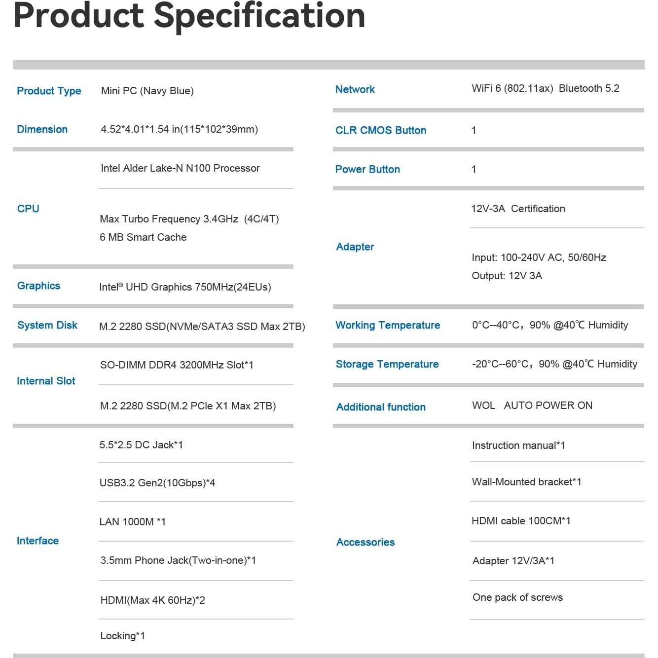 Mini PC Beelink S12 Pro Intel N100 16GB 500GB 4K HDMI
