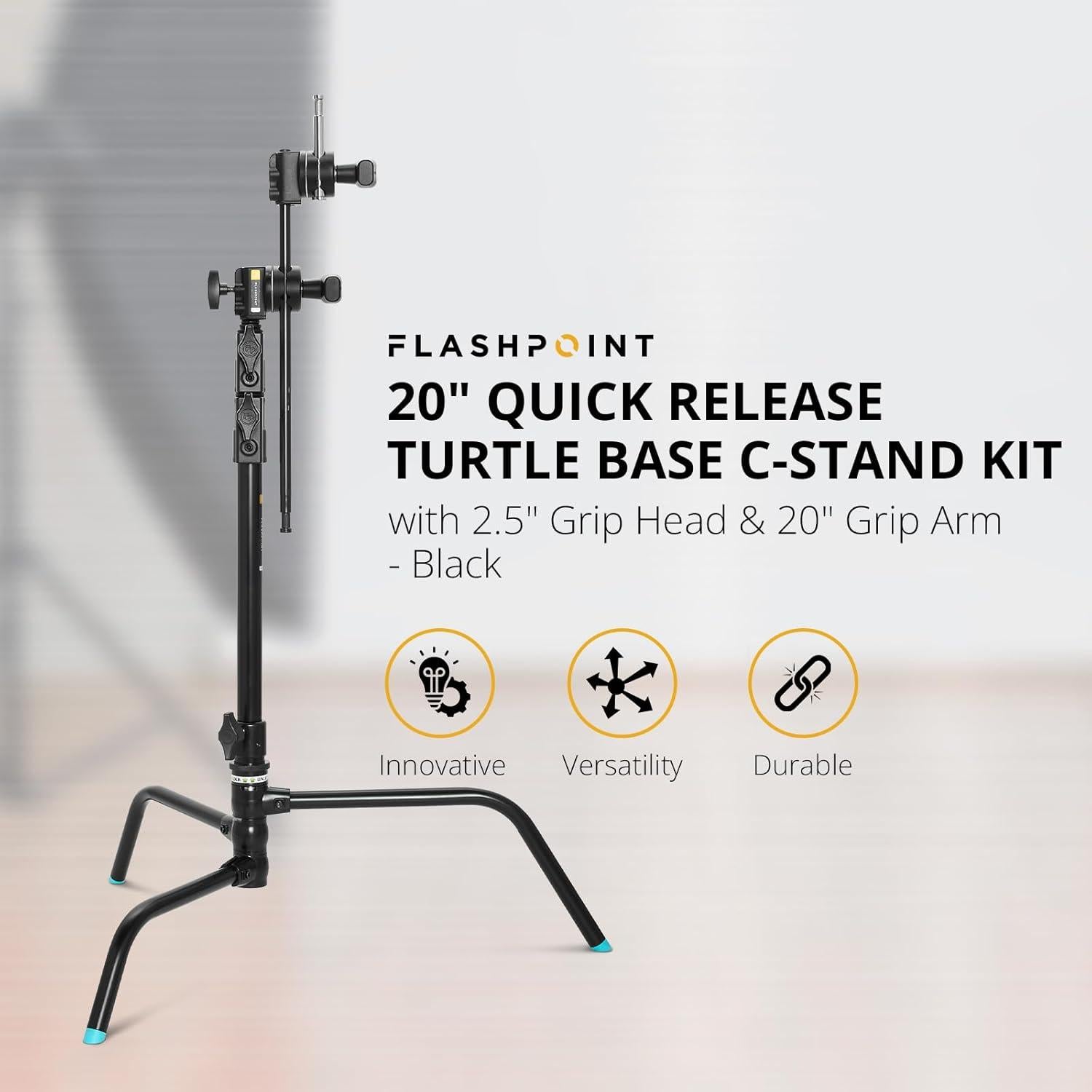 Kit C-Stand Flashpoint 1.8m con Base Tortuga y Brazo 50cm