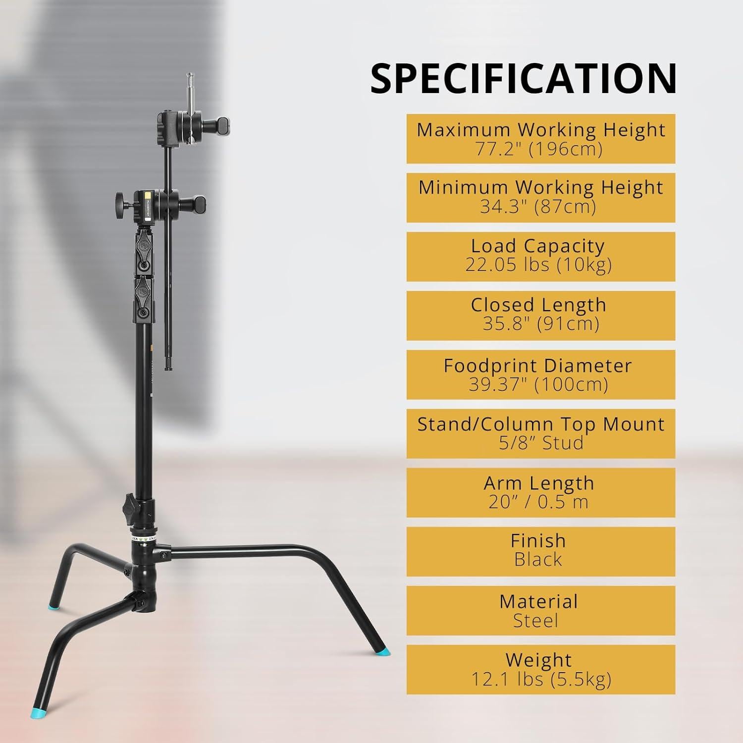 Kit C-Stand Flashpoint 1.8m con Base Tortuga y Brazo 50cm