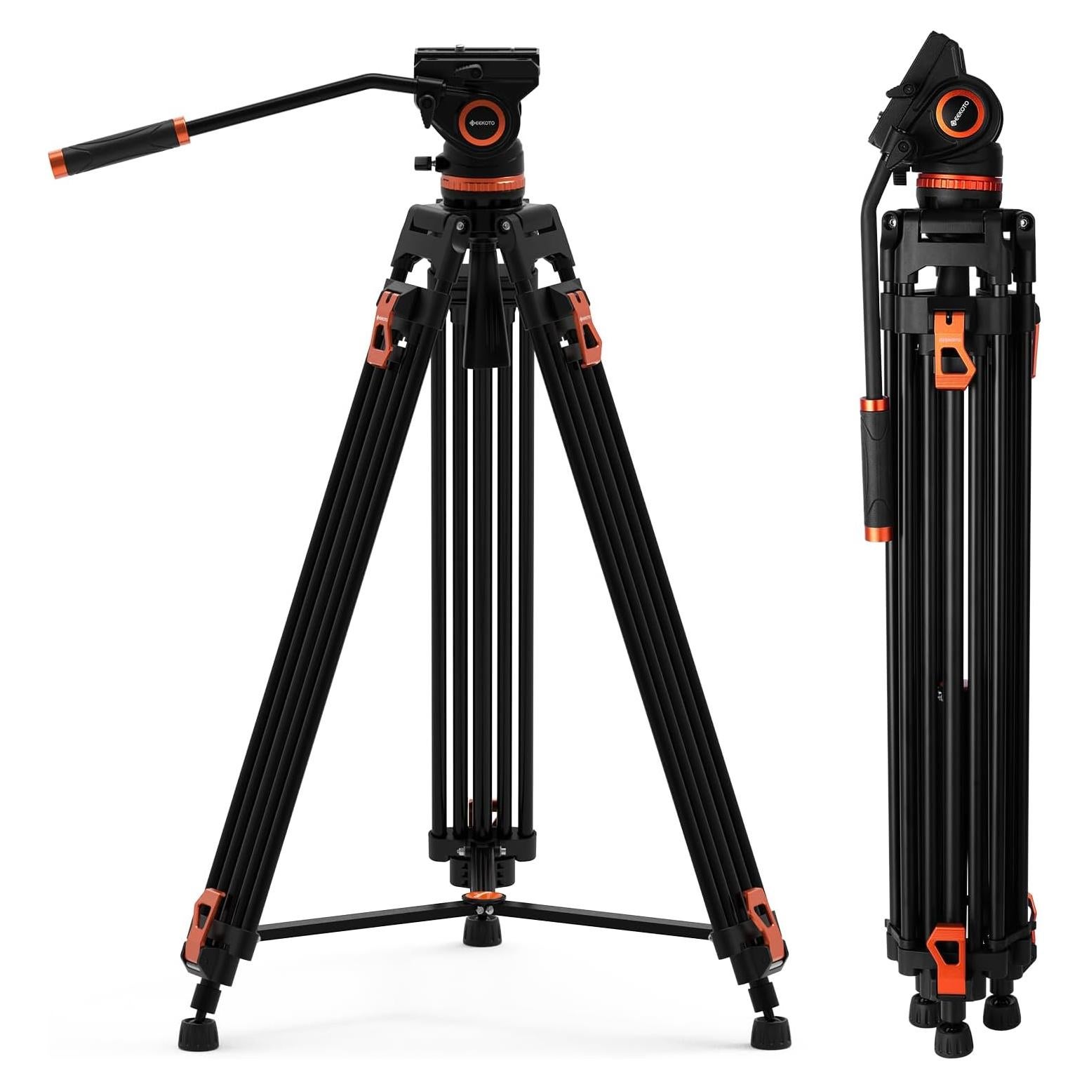 Trípode GEEKOTO de Aluminio 182.88 cm con Cabezal Fluido K3