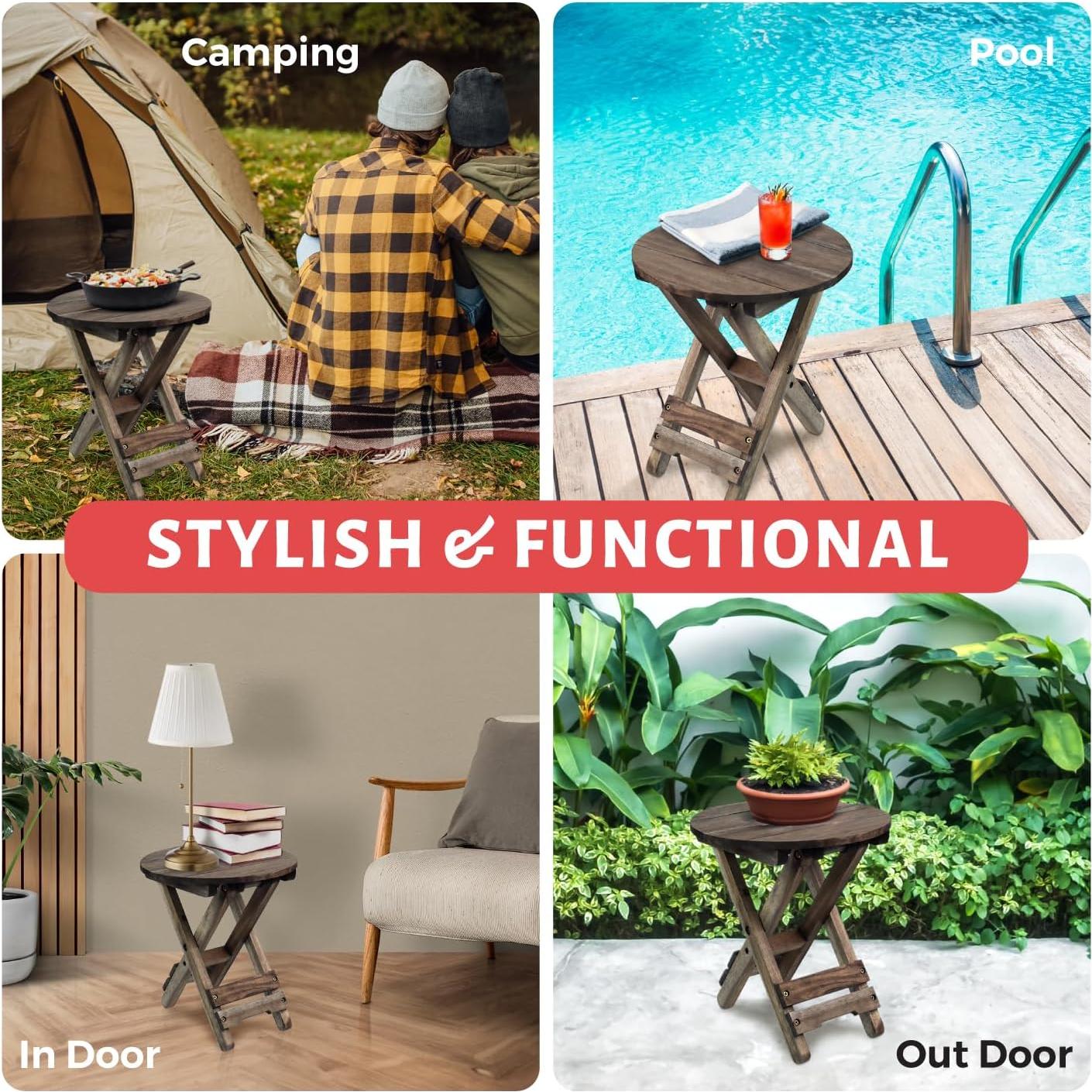 Mesa Pequeña de Patio DAXULY Redonda de Madera Acacia - Juego de 2