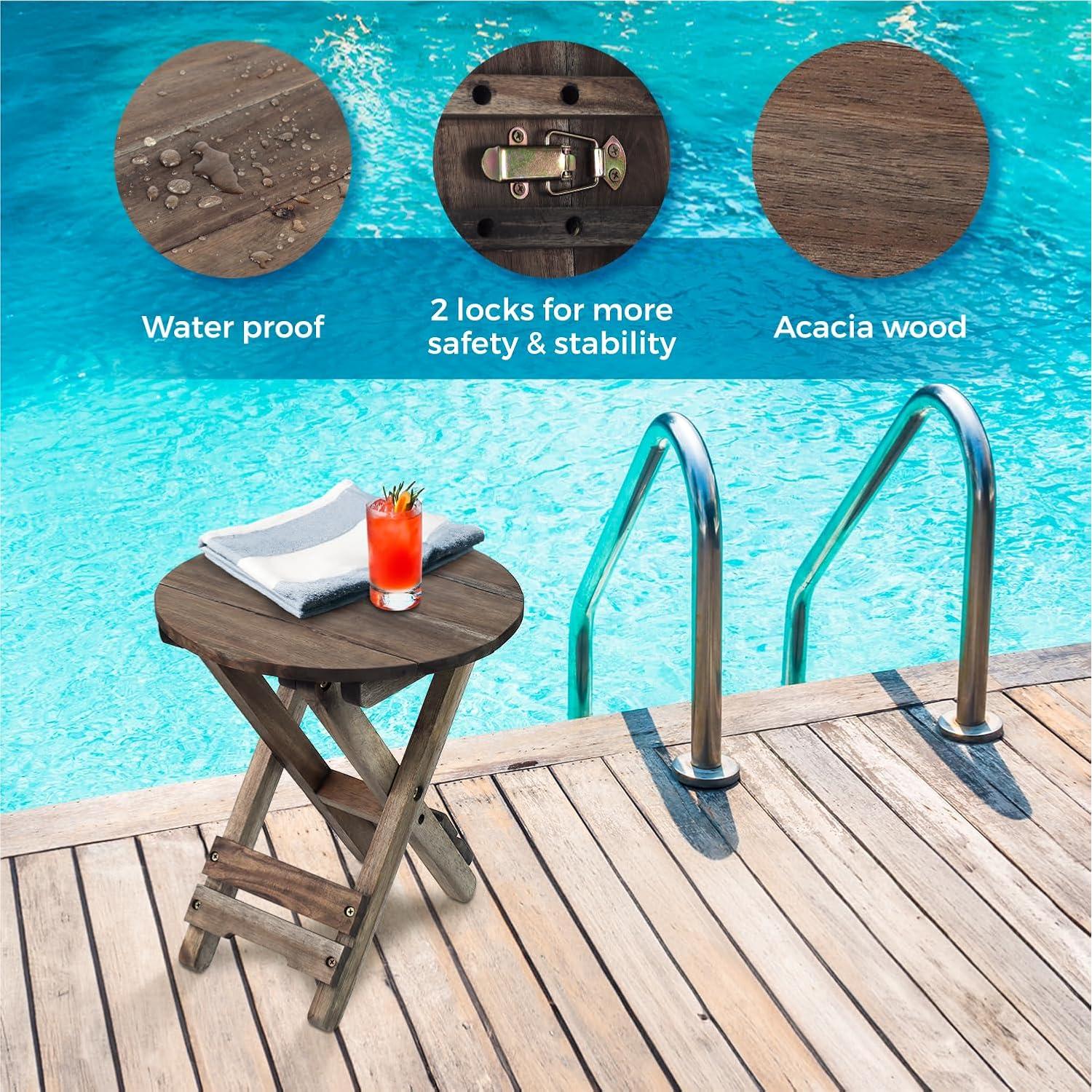 Mesa Pequeña de Patio DAXULY Redonda de Madera Acacia - Juego de 2