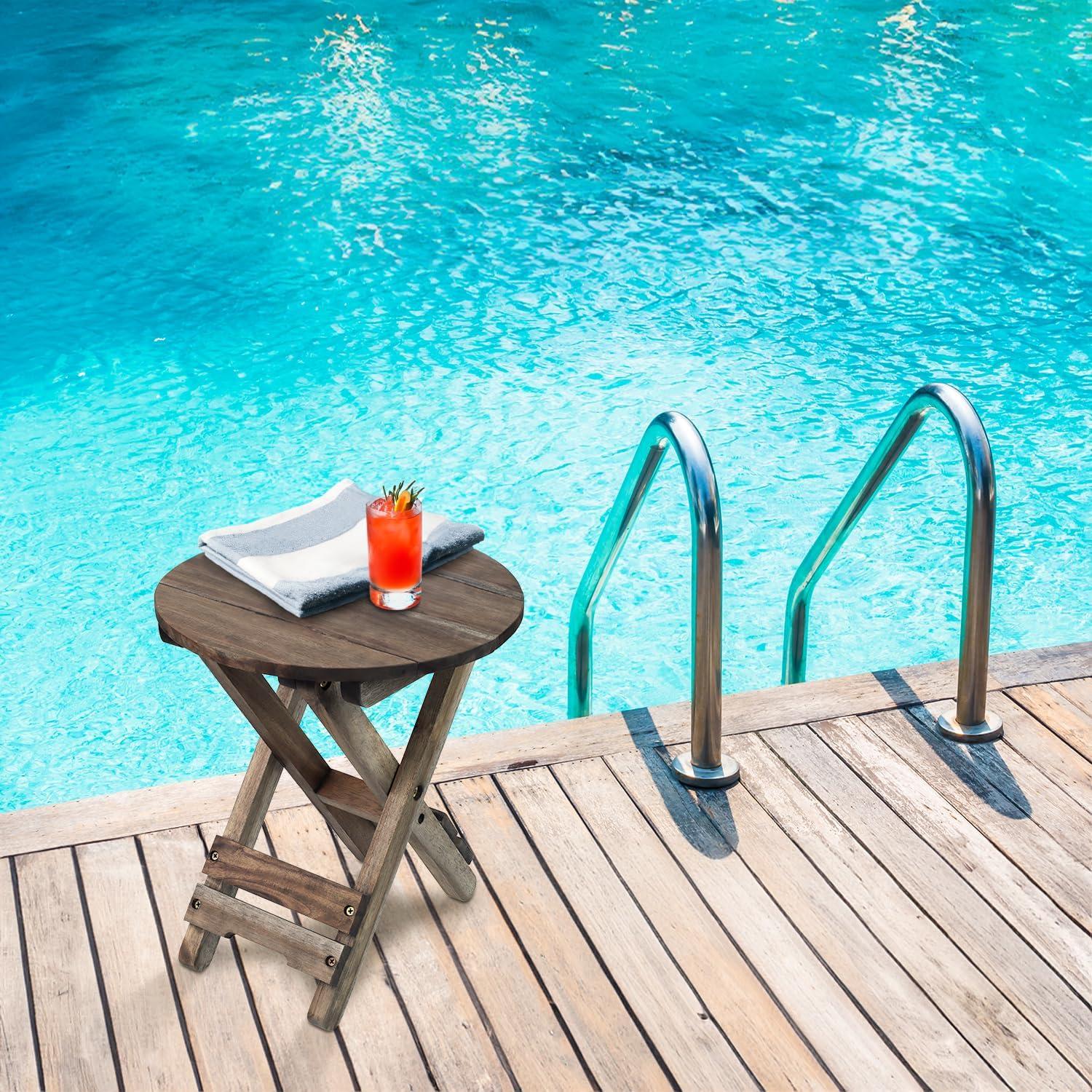 Mesa Pequeña de Patio DAXULY Redonda de Madera Acacia - Juego de 2