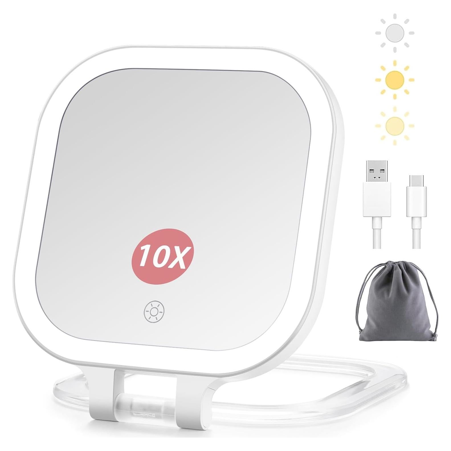 Espejo de Maquillaje DESCHEN 1X/10X Plegable con Luz LED