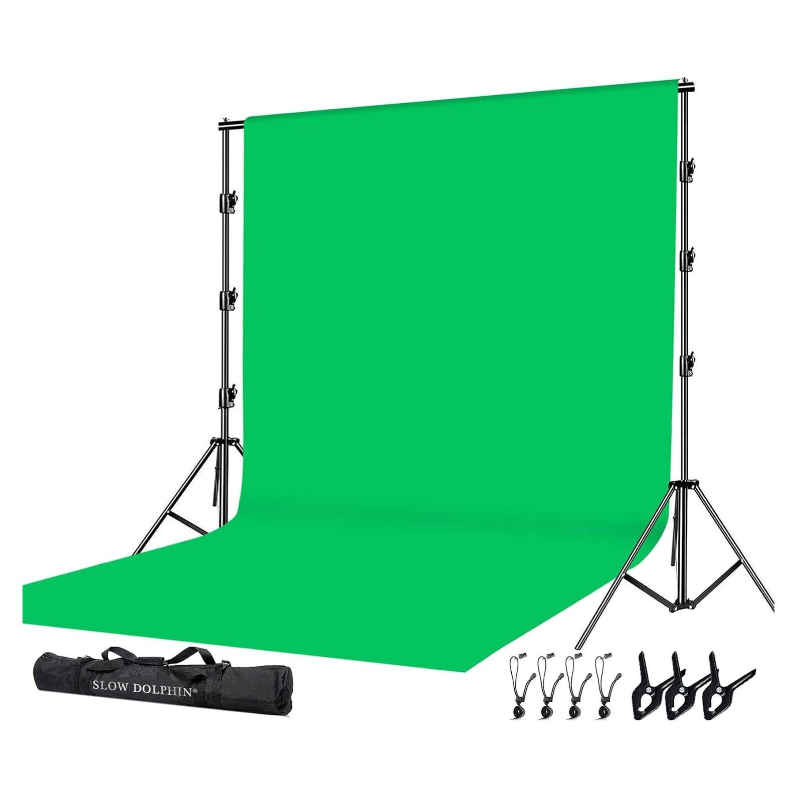 Kit de Soporte de Fondo SLOW DOLPHIN 10x10 pies + Pantalla Verde 3.66x3.05m