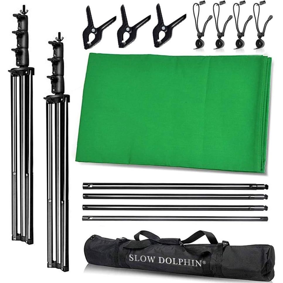 Kit de Soporte de Fondo SLOW DOLPHIN 10x10 pies + Pantalla Verde 3.66x3.05m