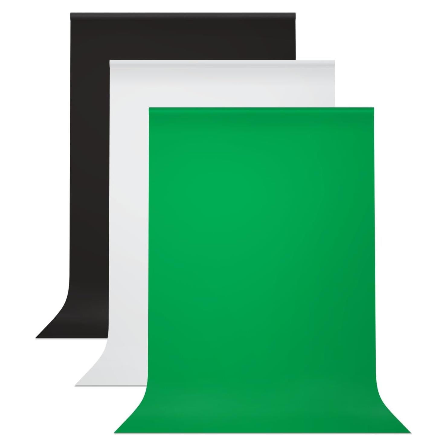 Julius Studio 10 x 20 ft. (W x H) White, Black, Green Backdrop Background Screen Bundle, High Density Premium A+ Grade>200GSM Synthetic Fabric Professional, Wrinkle Resistant, True Chromakey, JSAG845