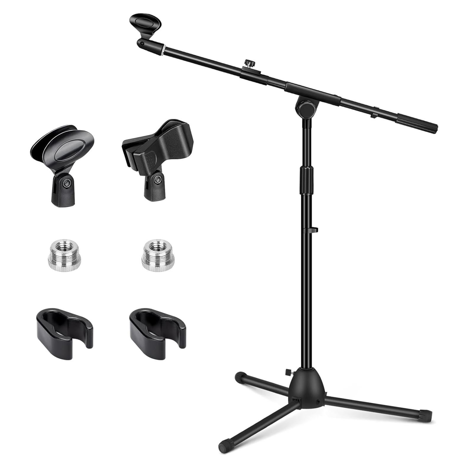 CAHAYA Microphone Stand Heavy-Duty Super Resistent Tripod Boom Universal Mic Stand with 2 Mic Clips for Most Mics Height Adjustable Mic Stand for Singing Wedding Performance CY0330