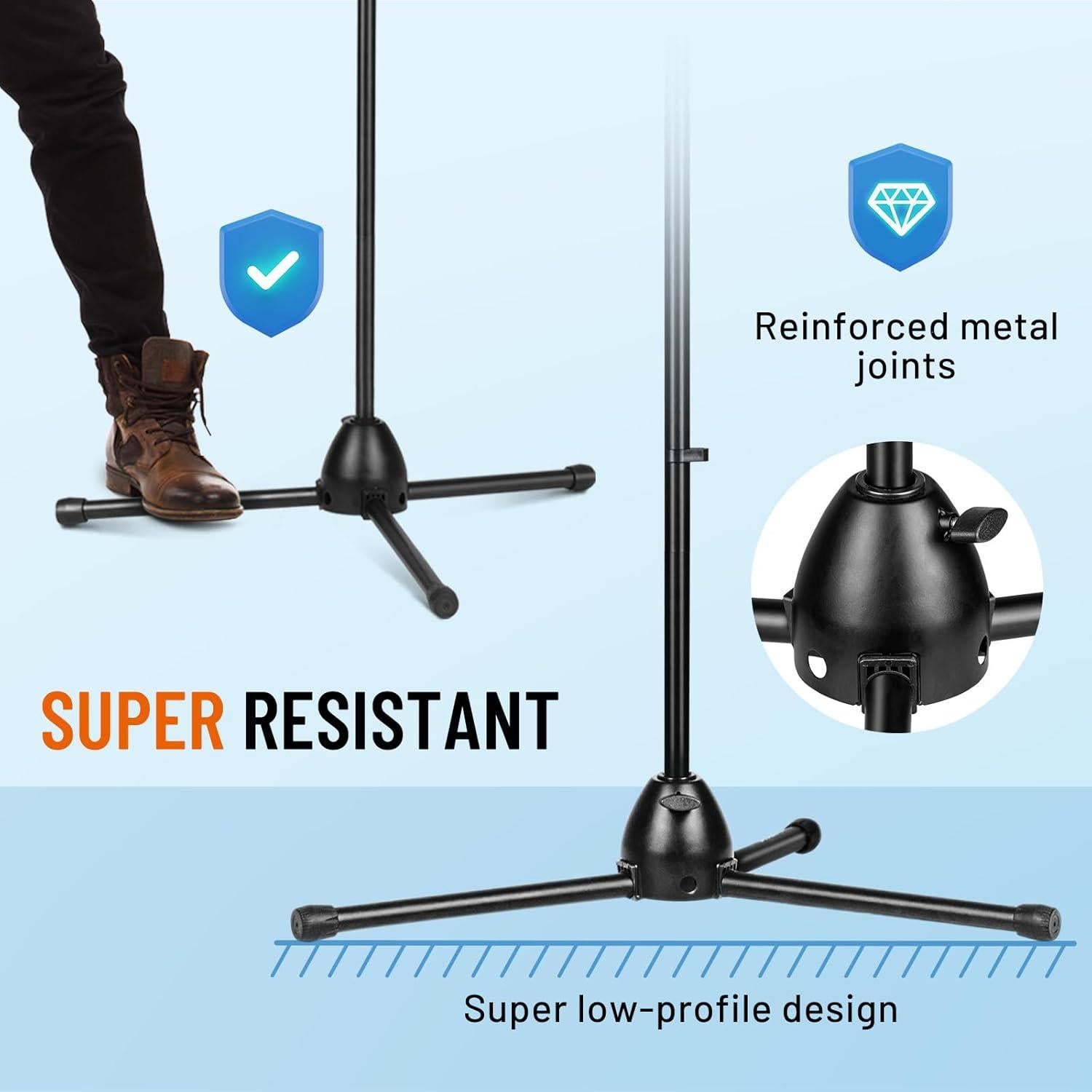 CAHAYA Microphone Stand Heavy-Duty Super Resistent Tripod Boom Universal Mic Stand with 2 Mic Clips for Most Mics Height Adjustable Mic Stand for Singing Wedding Performance CY0330