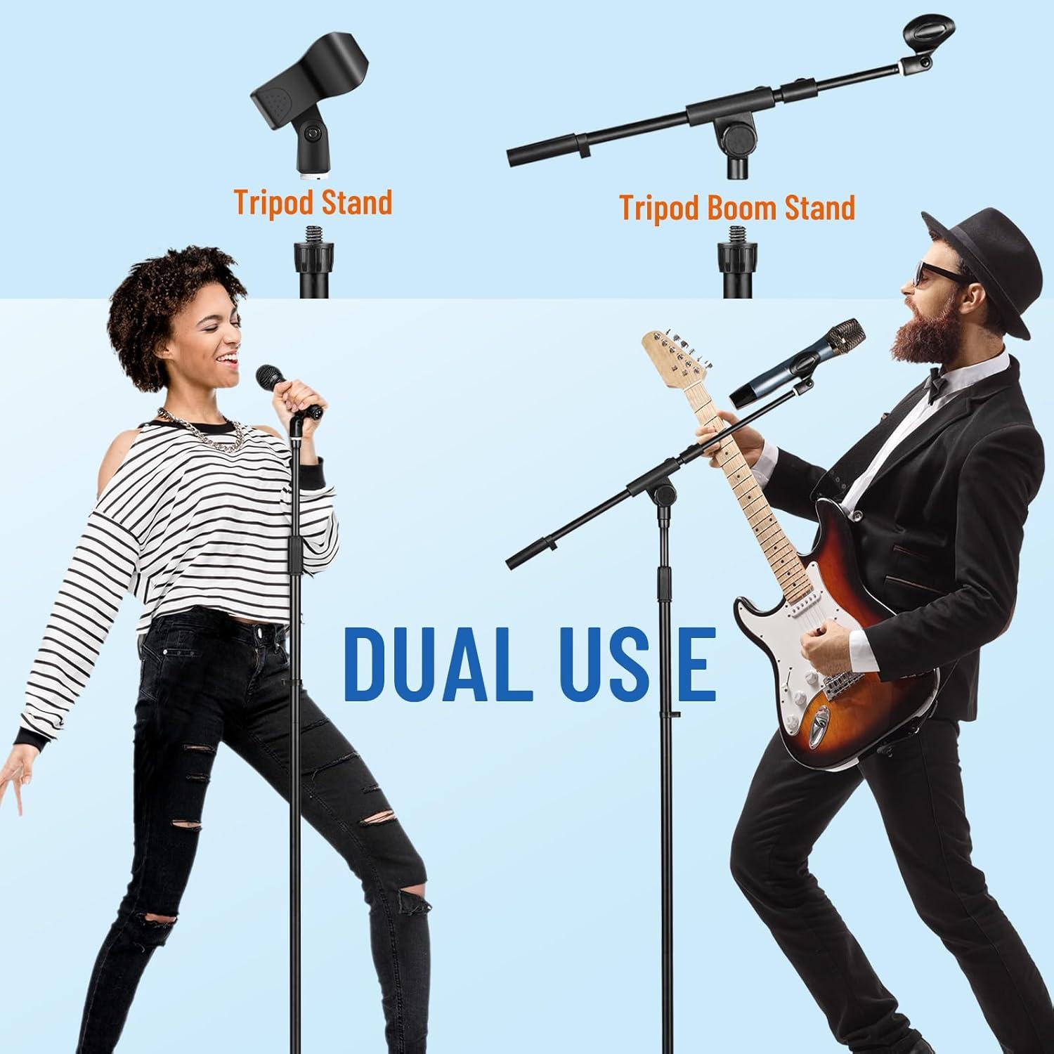 CAHAYA Microphone Stand Heavy-Duty Super Resistent Tripod Boom Universal Mic Stand with 2 Mic Clips for Most Mics Height Adjustable Mic Stand for Singing Wedding Performance CY0330