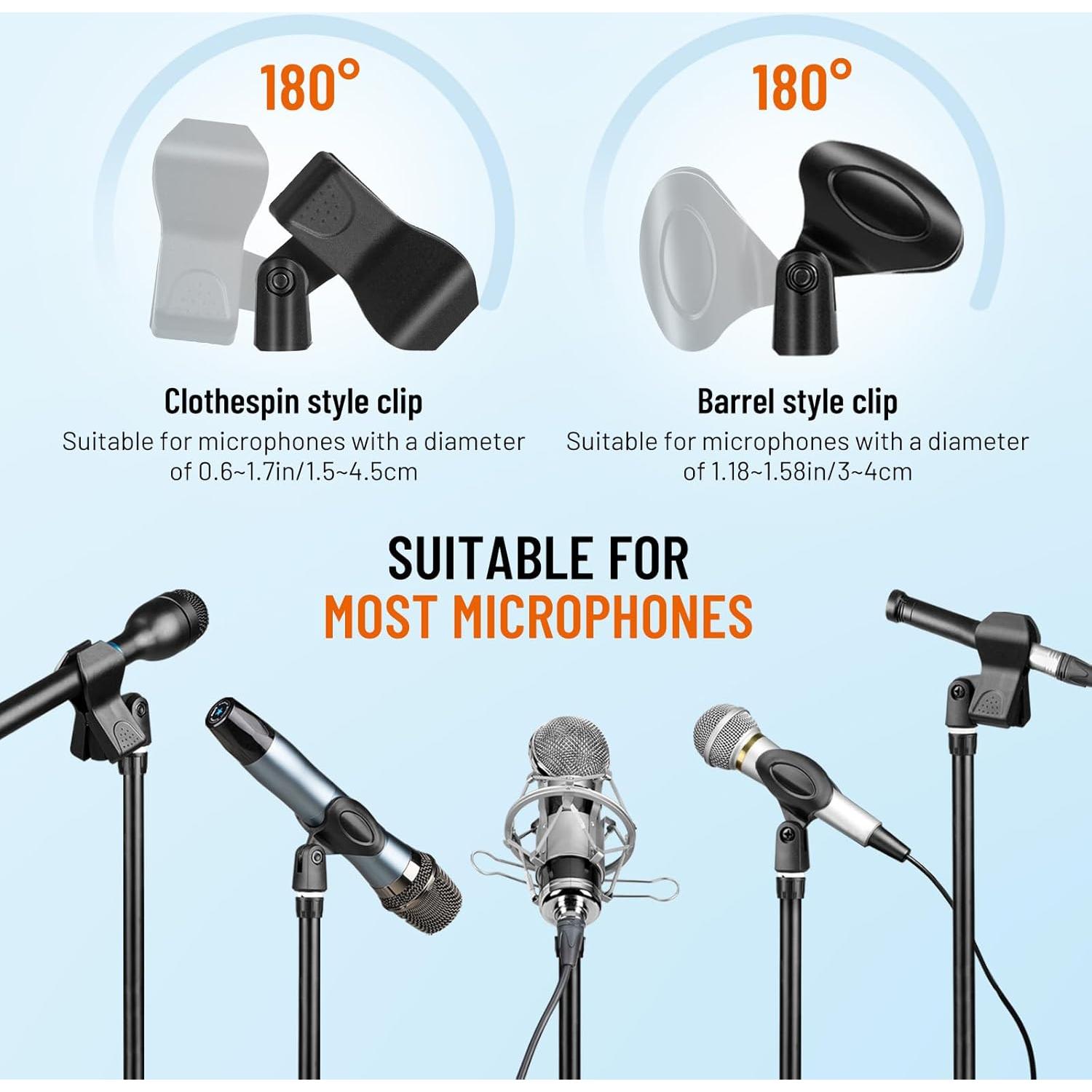 CAHAYA Microphone Stand Heavy-Duty Super Resistent Tripod Boom Universal Mic Stand with 2 Mic Clips for Most Mics Height Adjustable Mic Stand for Singing Wedding Performance CY0330