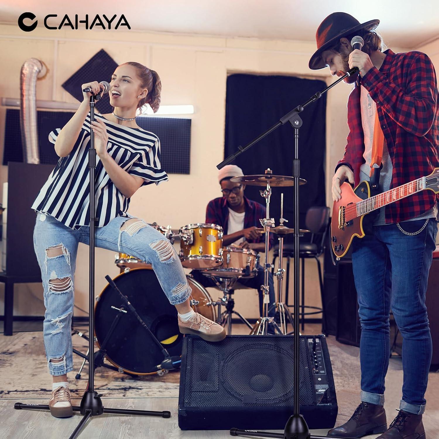 CAHAYA Microphone Stand Heavy-Duty Super Resistent Tripod Boom Universal Mic Stand with 2 Mic Clips for Most Mics Height Adjustable Mic Stand for Singing Wedding Performance CY0330