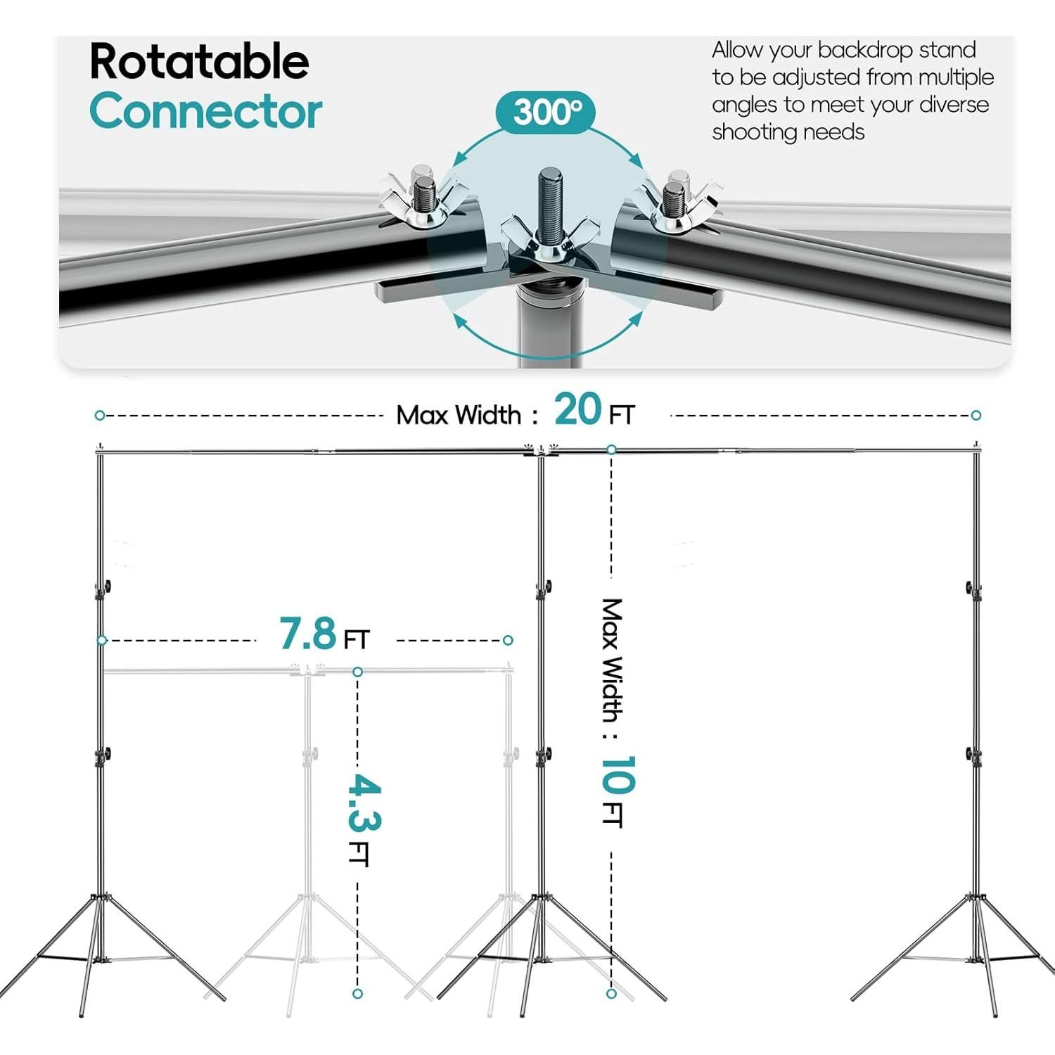 Soporte Ajustable para Fondo EMART 3.05x6.1m con Conector Rotativo